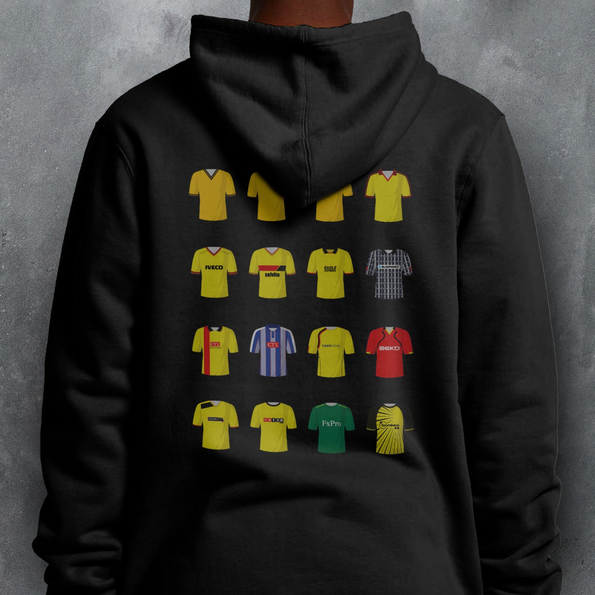 Watford Classic Kits Football Hoodie Good Team On Paper