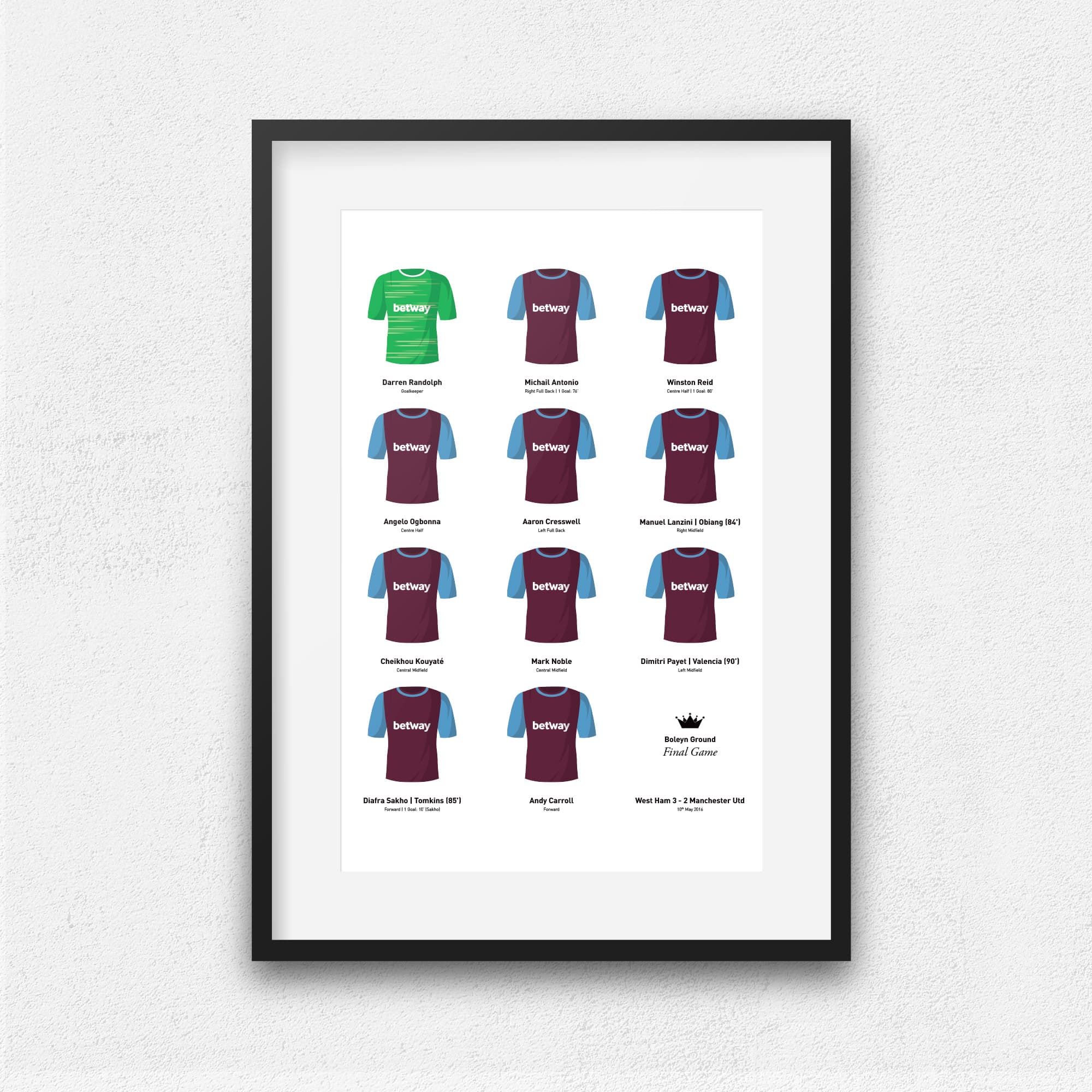 West Ham 2016 'Last Game at the Boleyn' Football Team Print Good Team On Paper