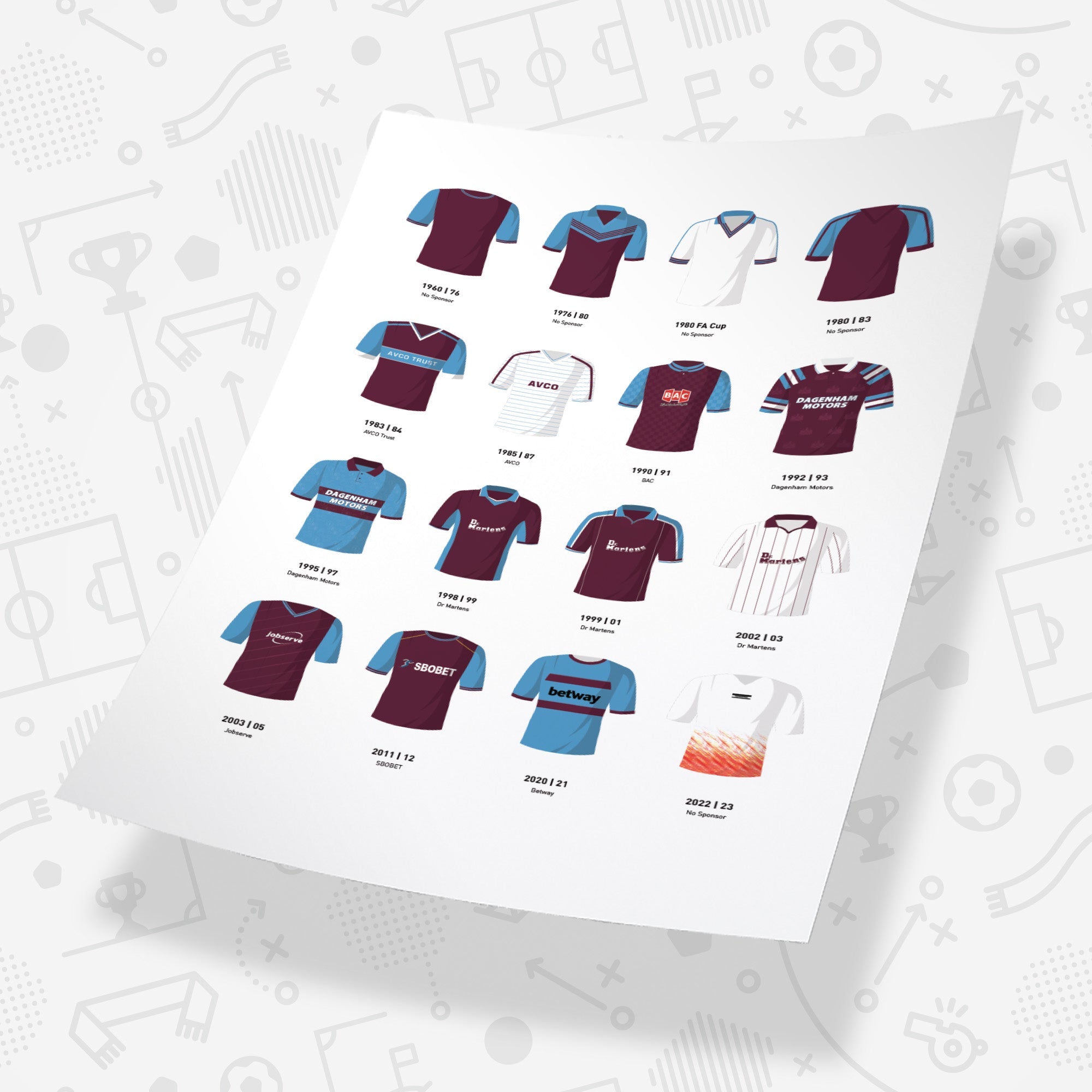 West Ham Classic Kits Football Team Print Good Team On Paper