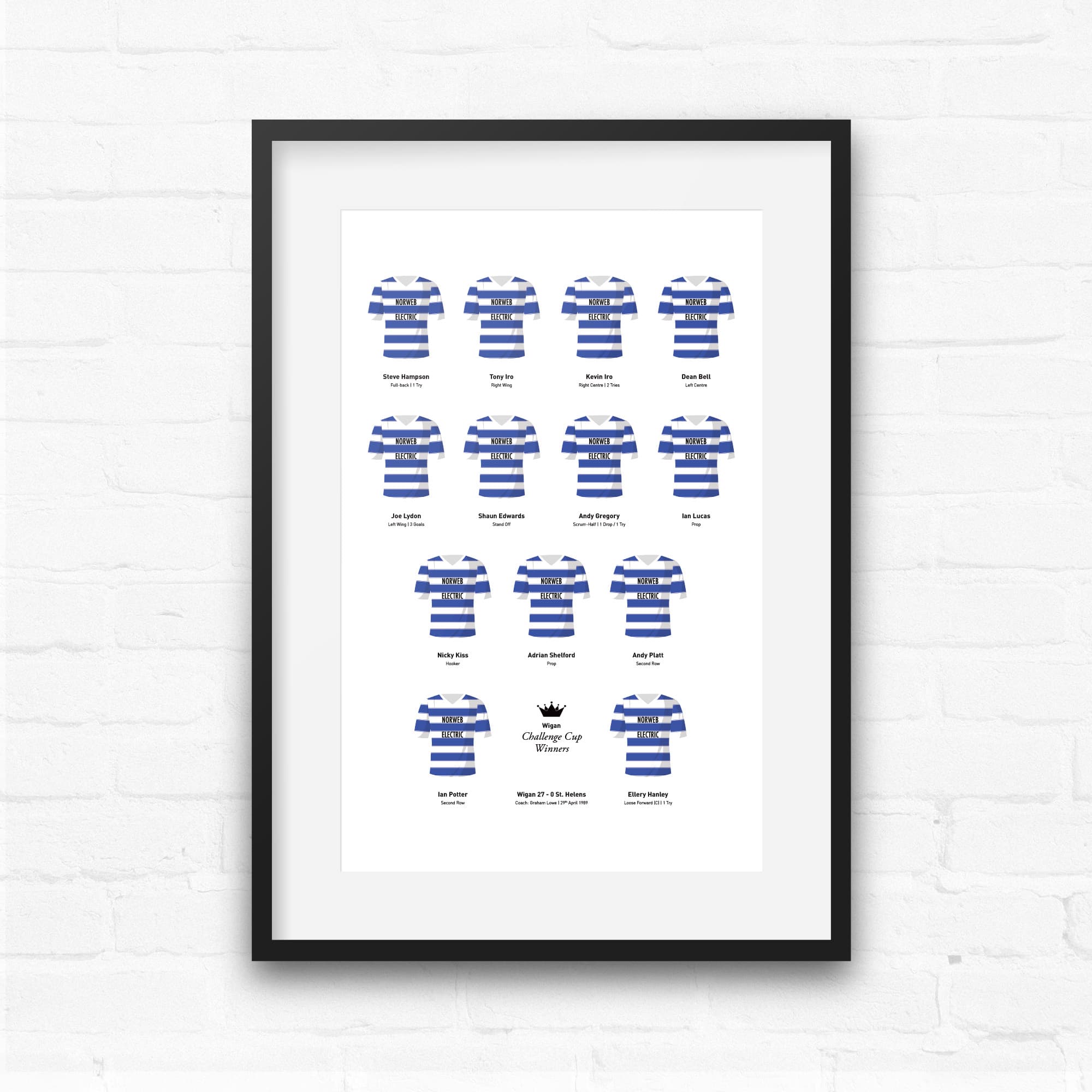 Wigan Rugby League 1989 Challenge Cup Winners Team Print Gift Wigan Rugby League 1989 Challenge Cup Winners Team Print Gift