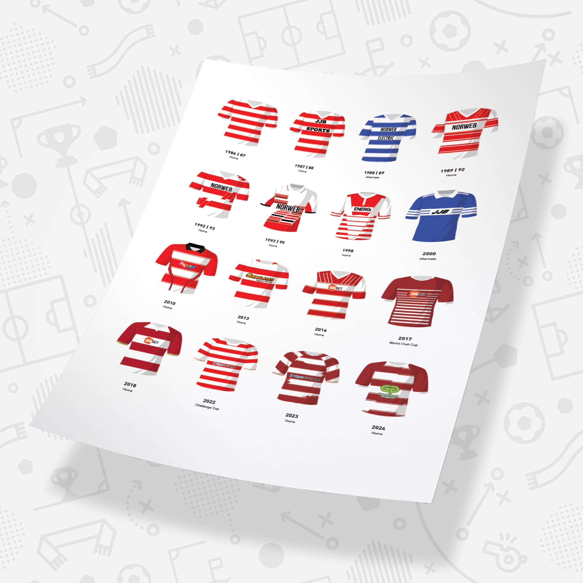 Wigan Rugby League Classic Kits Rugby League Team Print