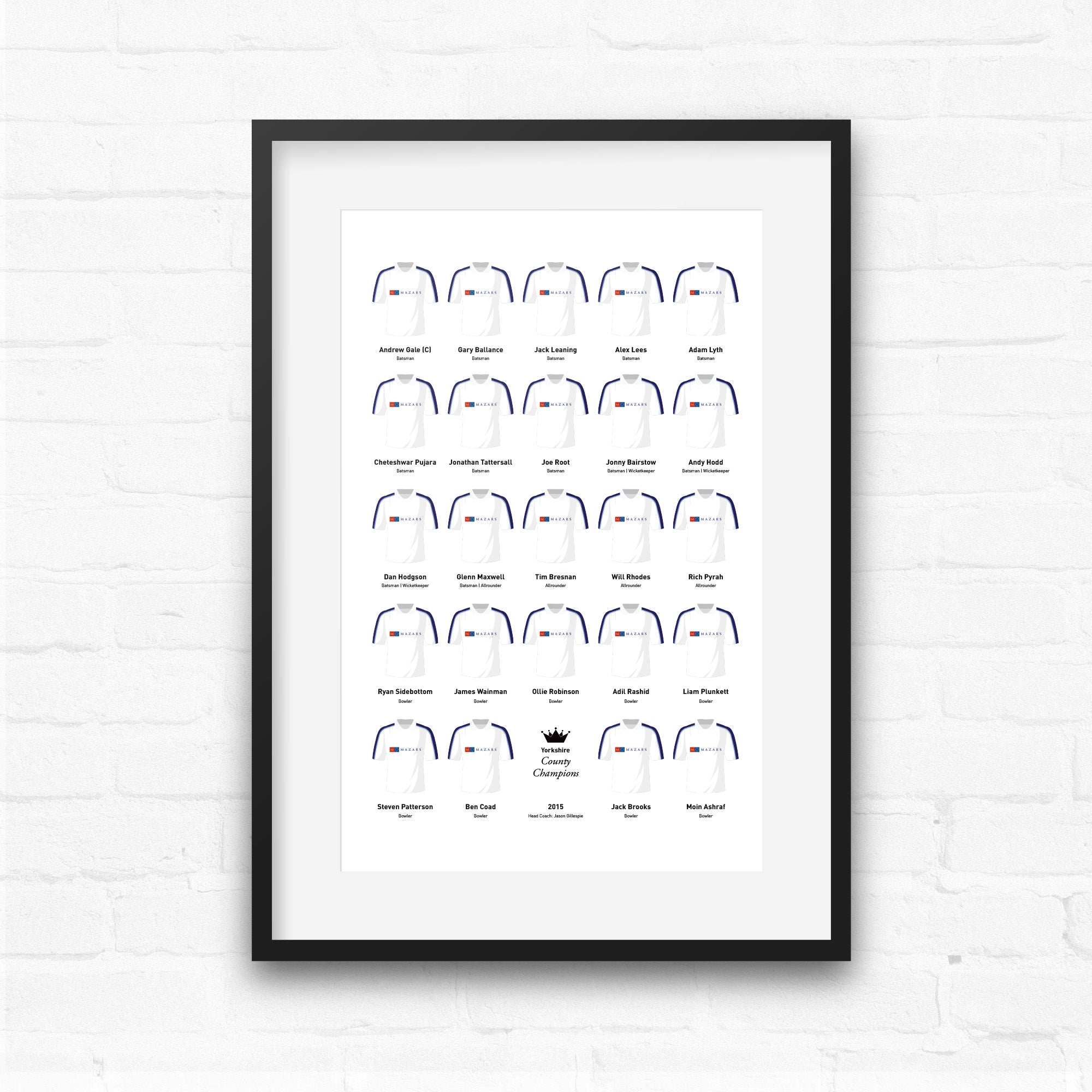 Yorkshire Cricket 2015 County Champions Team Print