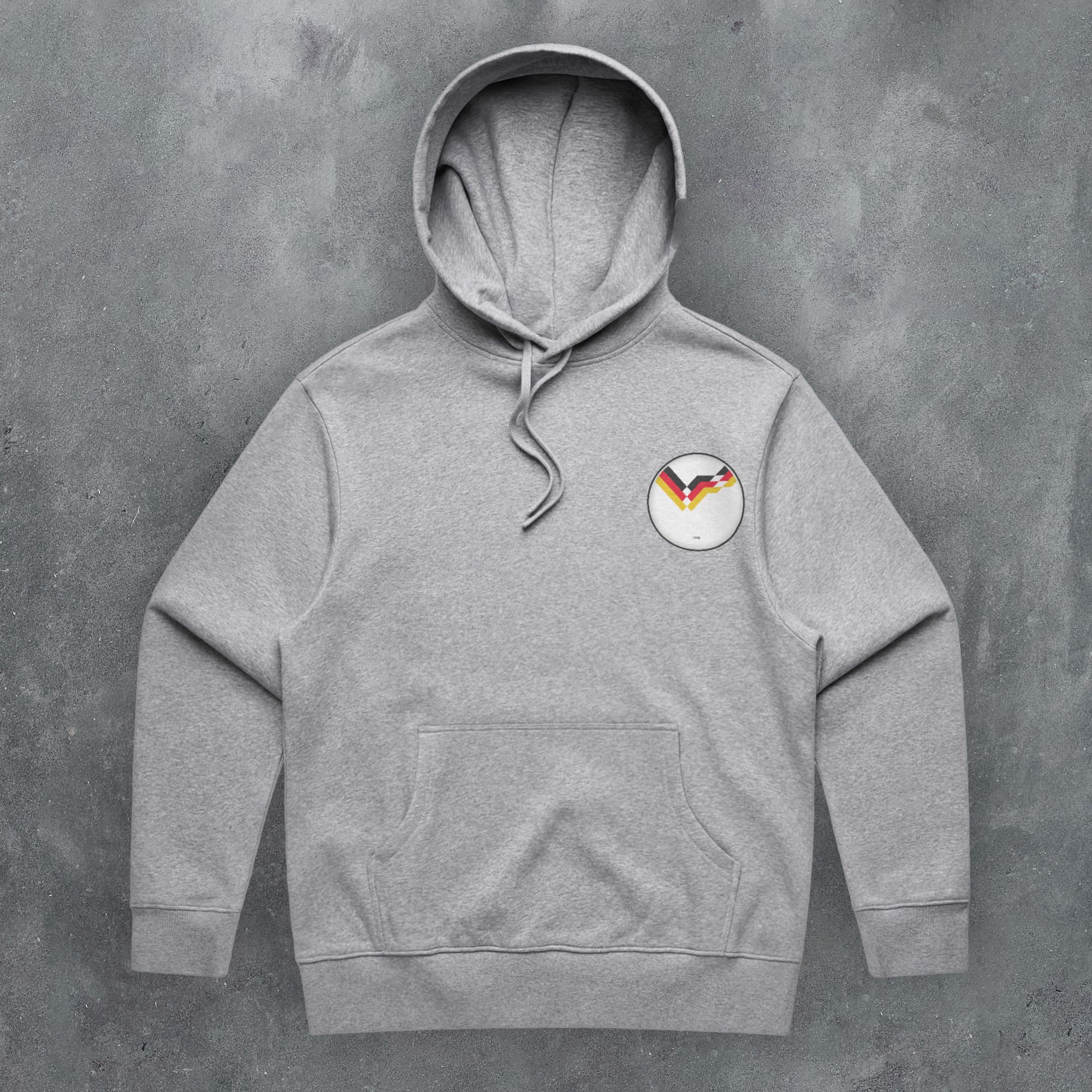 a grey hoodie with a picture of a bird on it