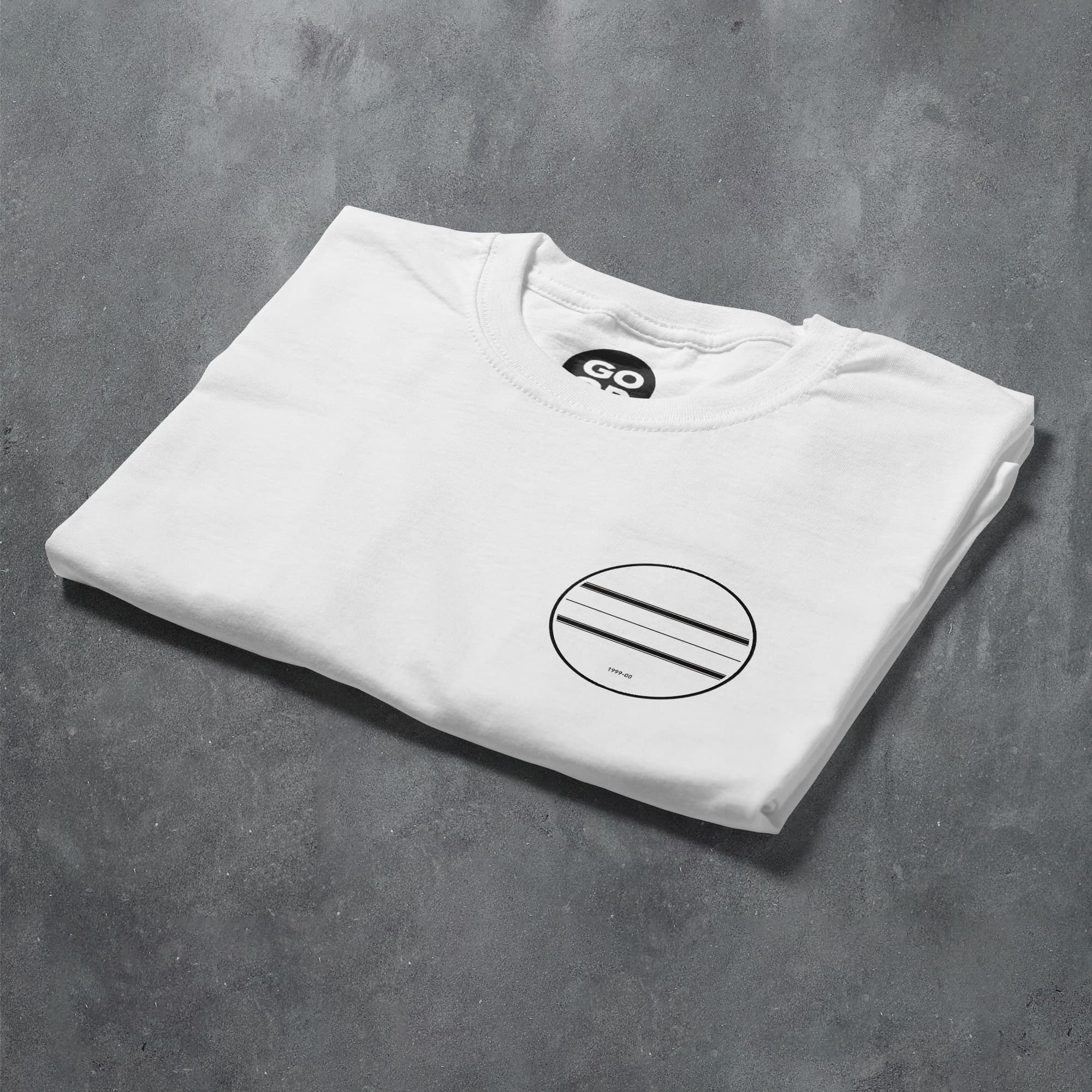 a white t - shirt with a black circle on it