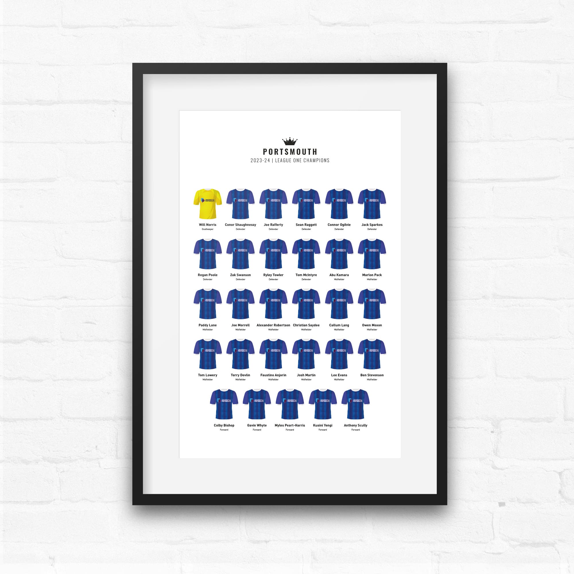 Portsmouth 2024 League One Winners Football Team Print Gift