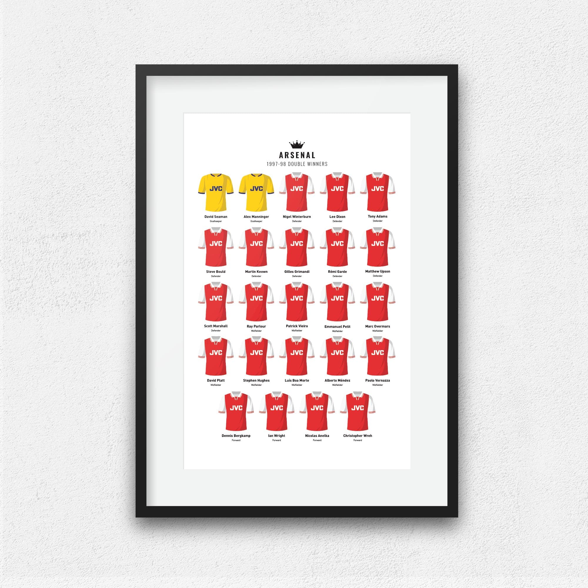 Arsenal 1998 Double Winners Football Team Print Good Team On Paper