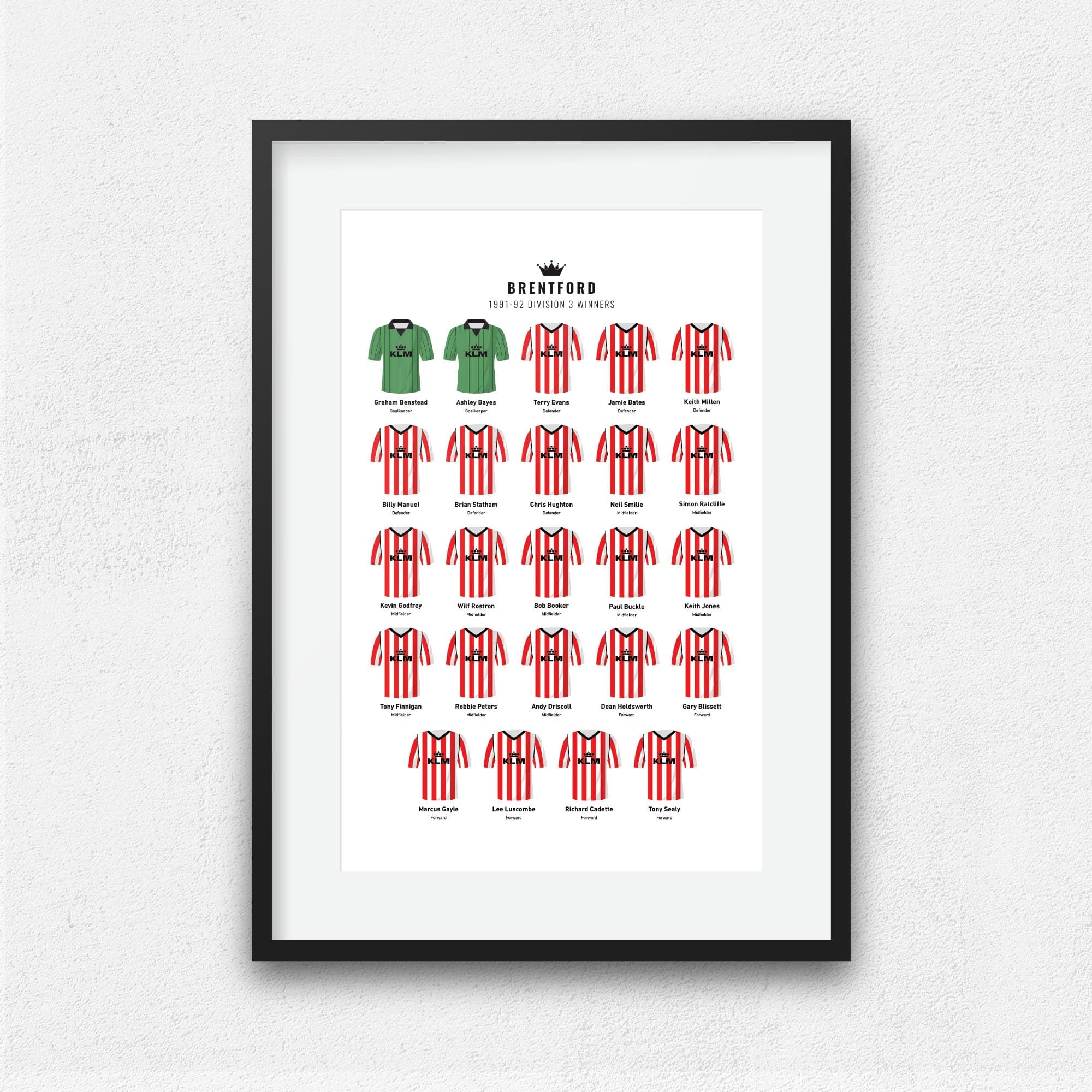 Brentford 1992 Division 3 Winners Football Team Print Good Team On Paper