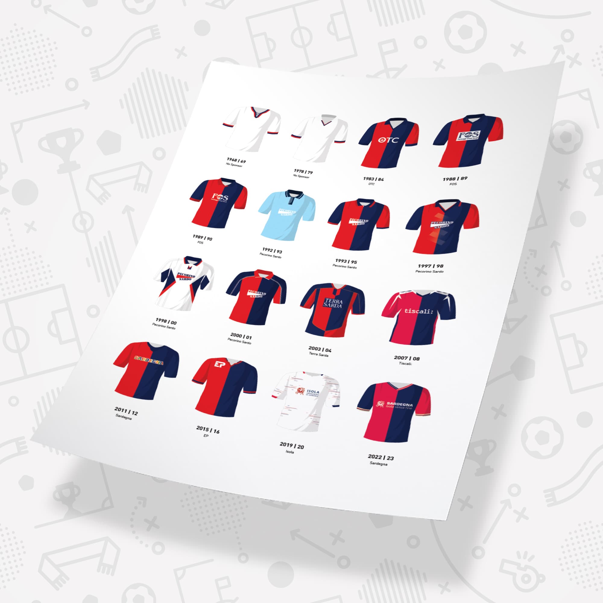 Cagliari Classic Kits Football Team Print Good Team On Paper