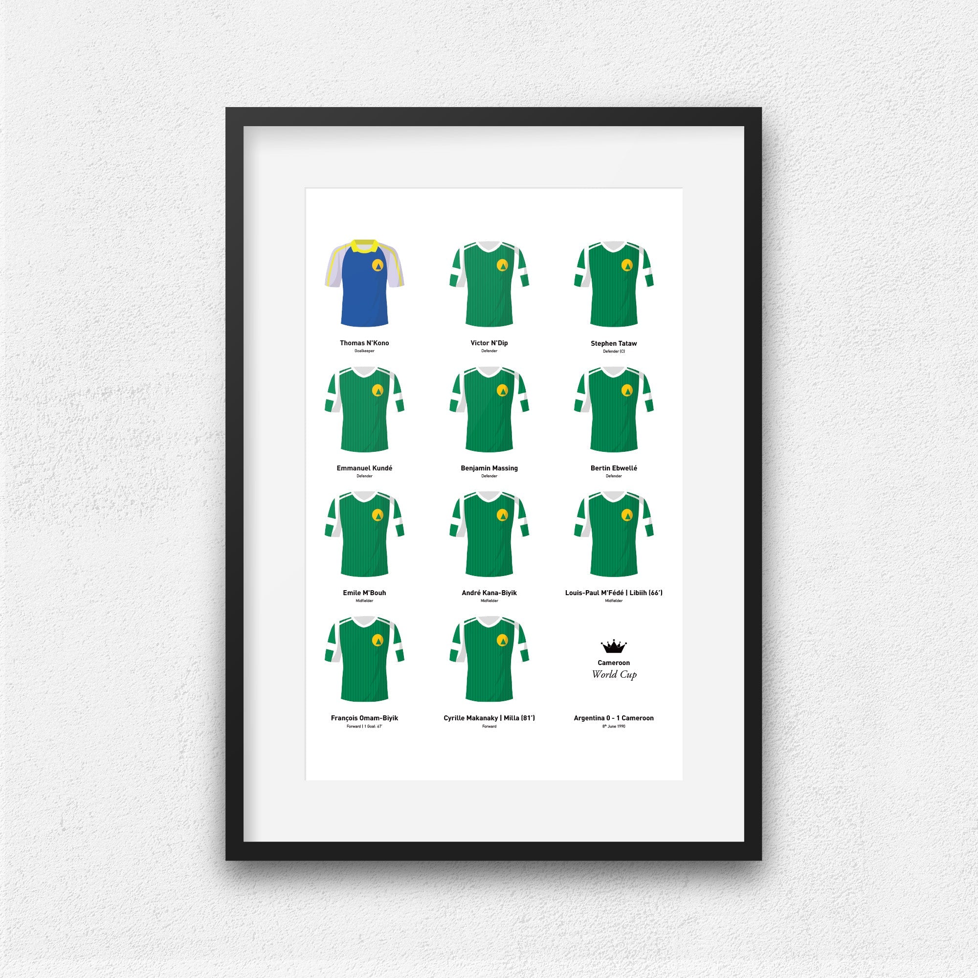 Cameroon vs Argentina 1990 World Cup Football Team Print Good Team On Paper