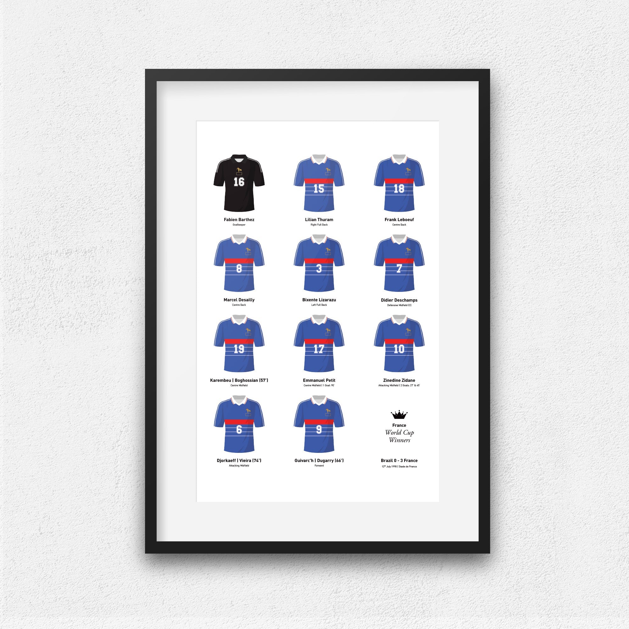 France 1998 World Cup Winners Football Team Print Good Team On Paper