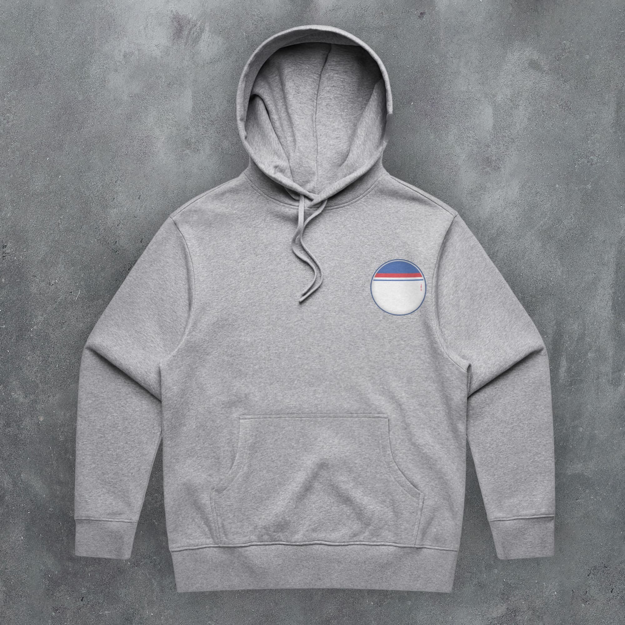 a grey hoodie with a rainbow patch on it