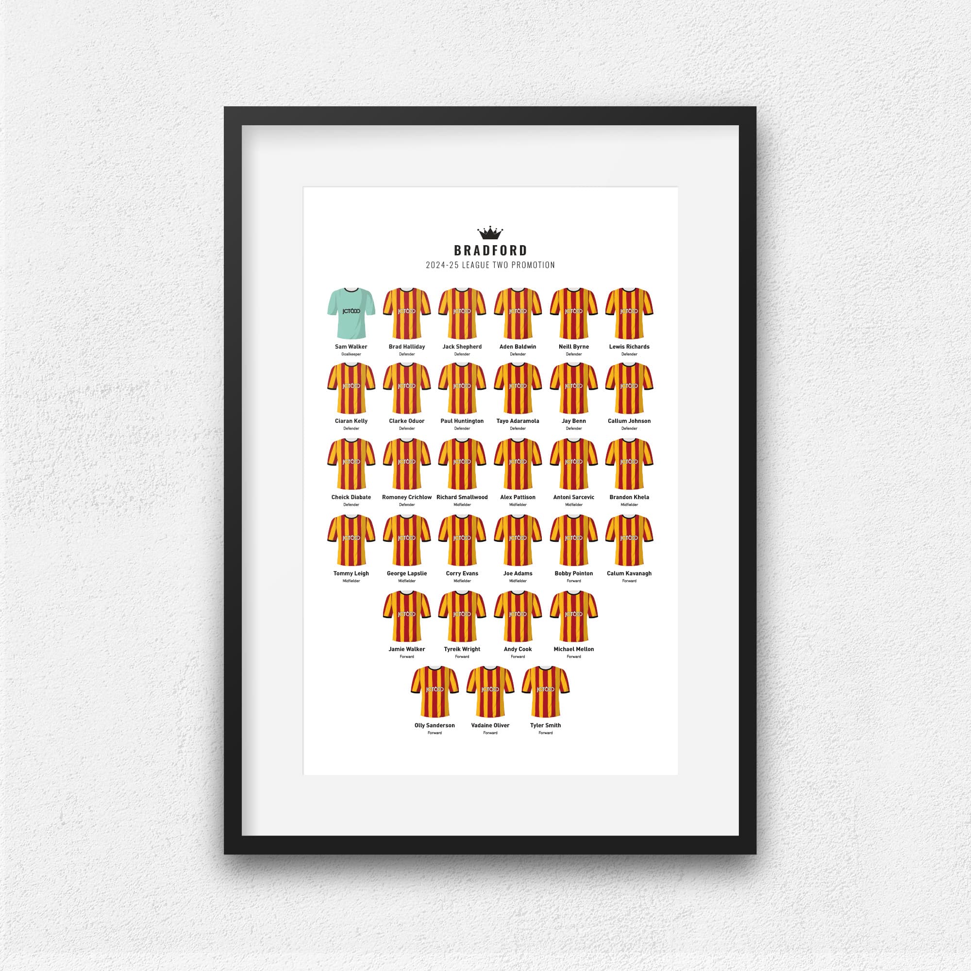 Bradford 2025 League Two Promotion Football Team Print