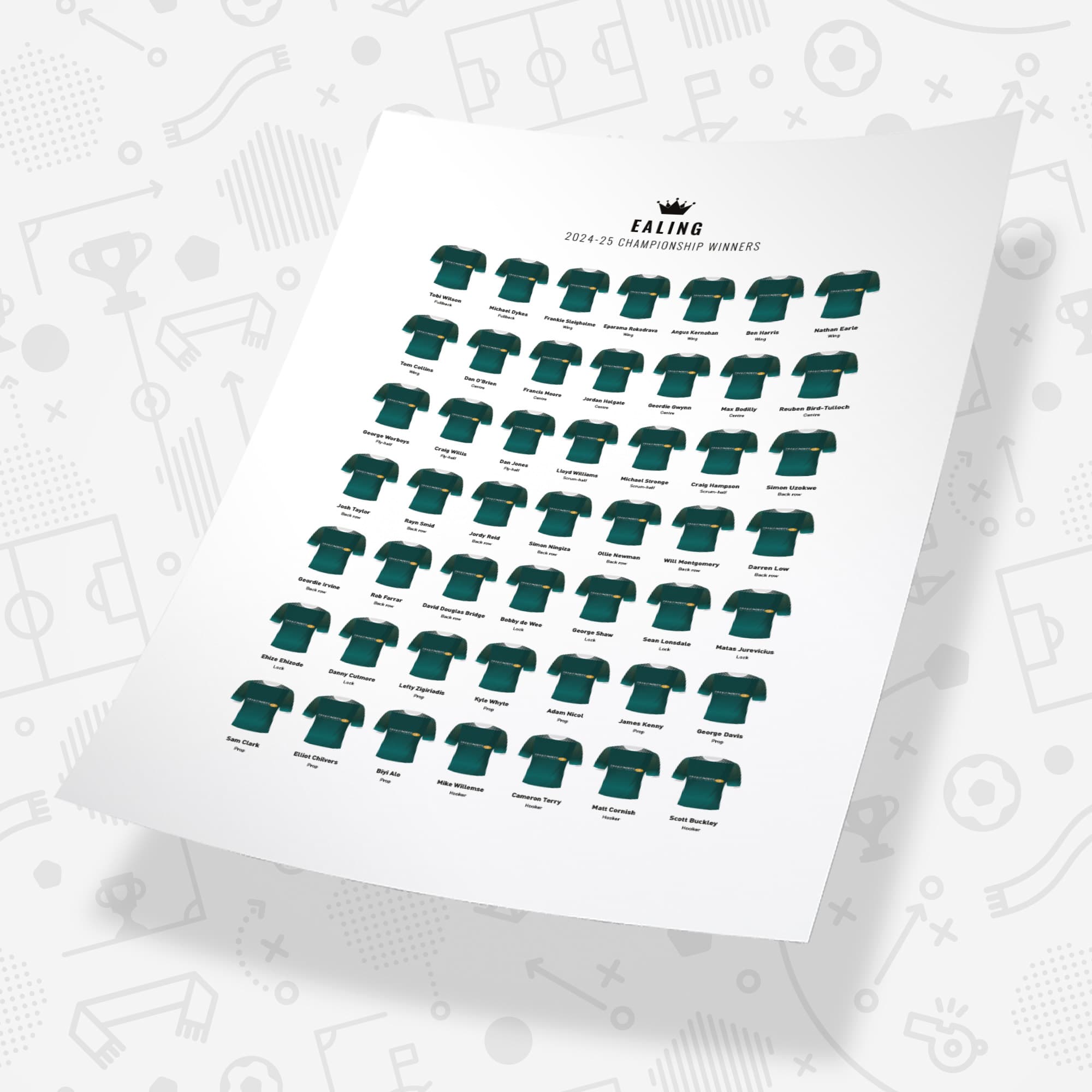 Ealing Rugby Union 2025 Championship Winners Team Print