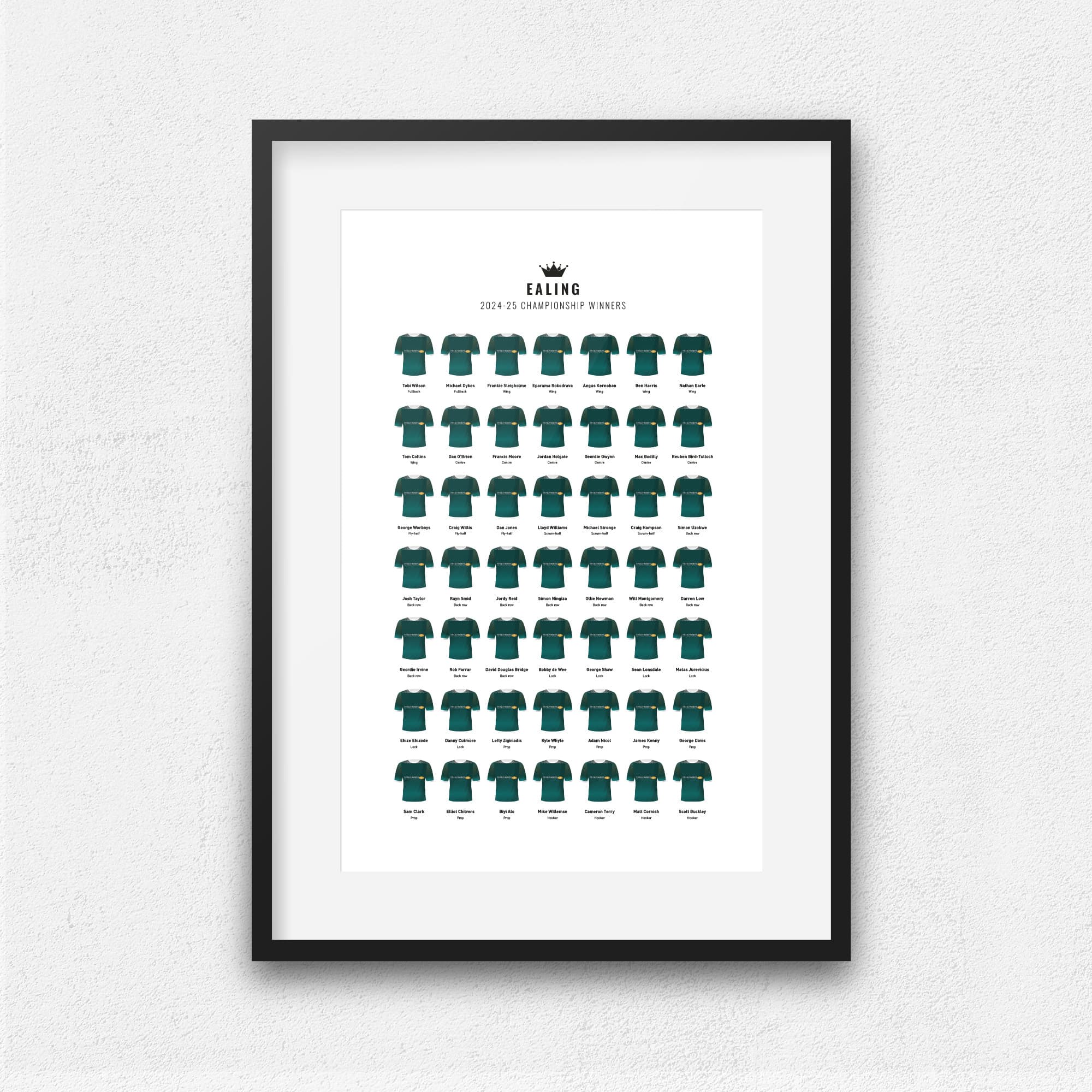 Ealing Rugby Union 2025 Championship Winners Team Print