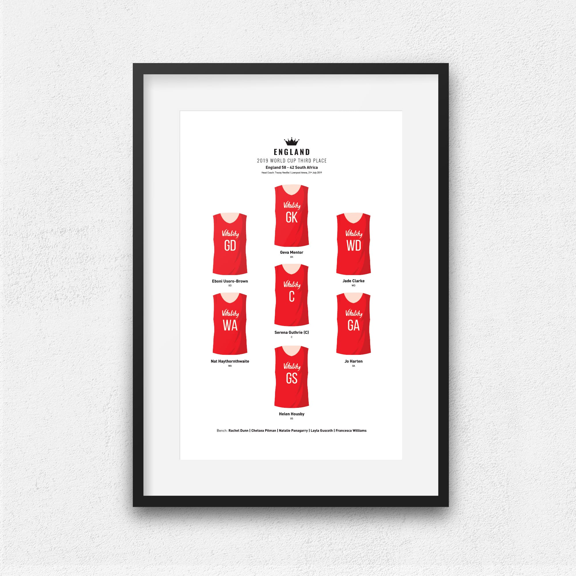 England Netball 2019 World Cup 3rd Place Print