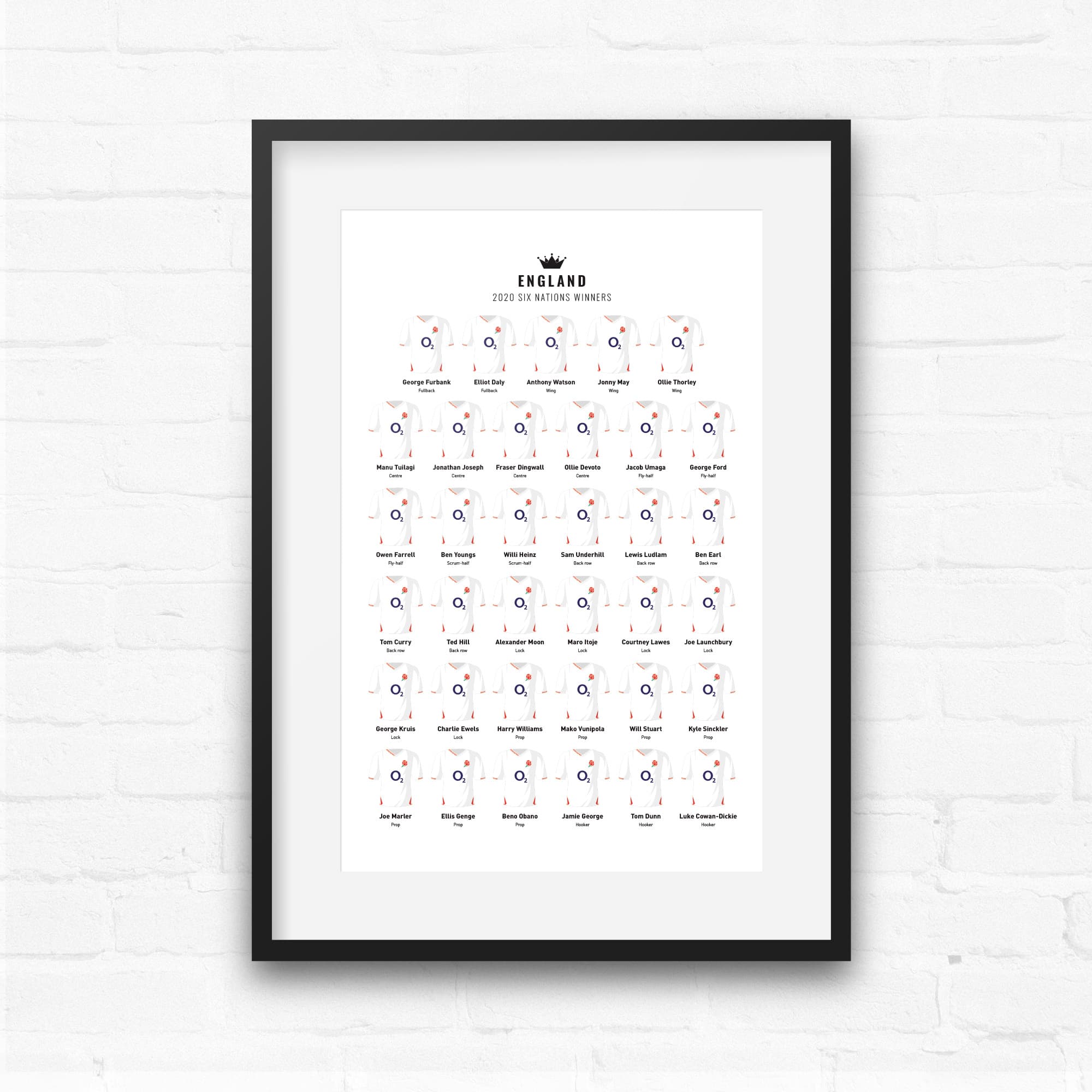 England Rugby Union 2020 Six Nations Winners Team Print