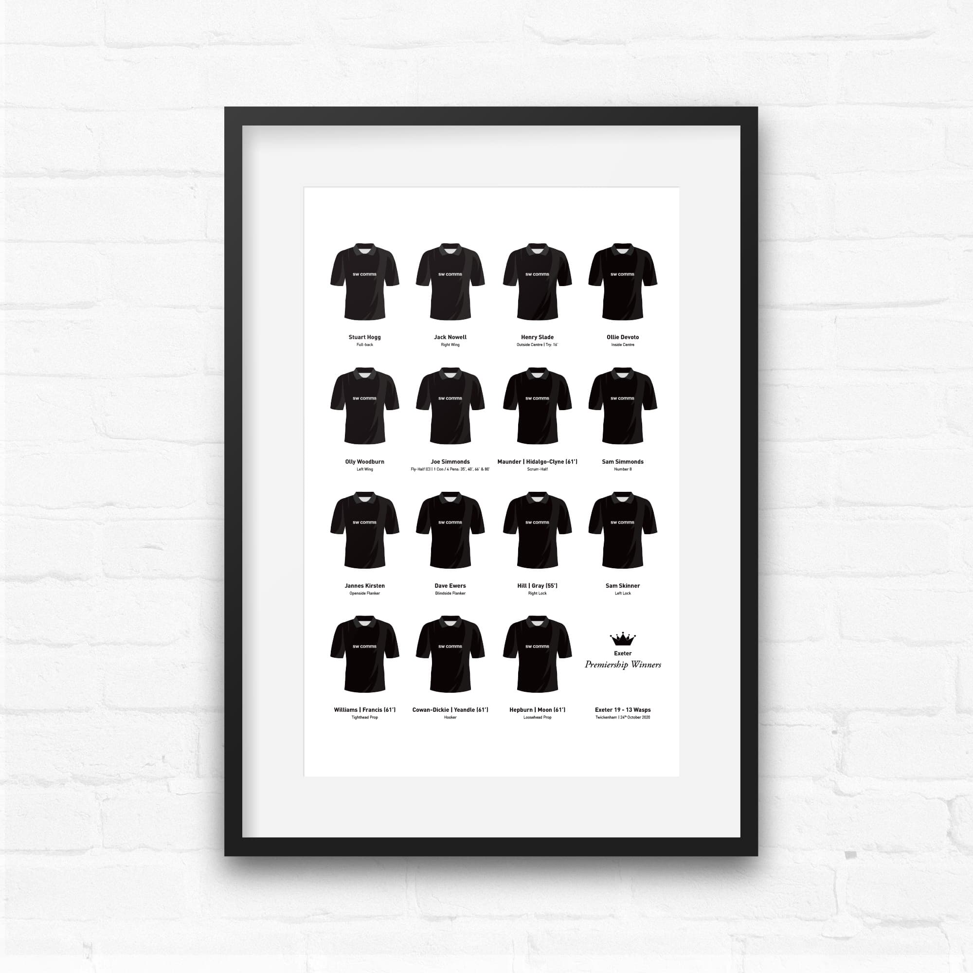 Exeter Rugby Union 2020 Premiership Winners Team Print