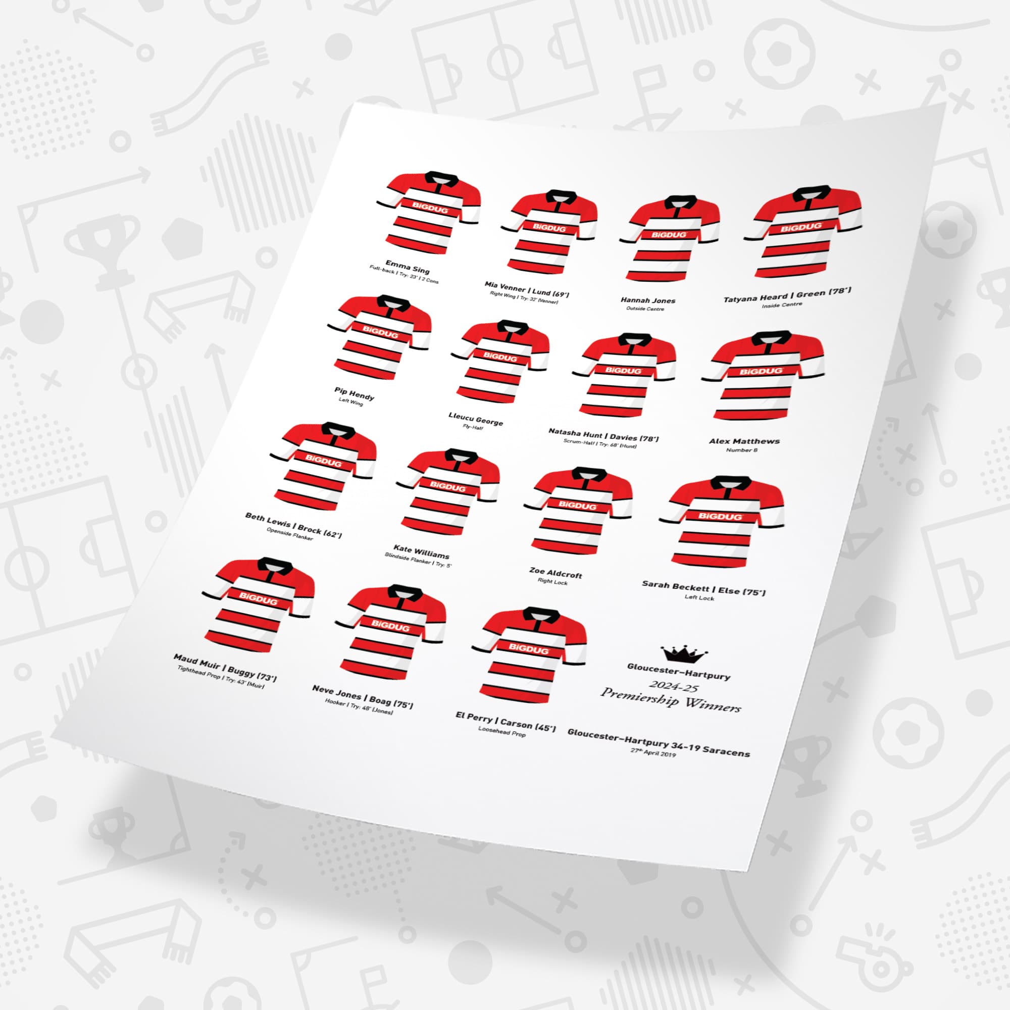 Gloucester Hartpury Women Rugby Union 2025 Premier Winners Team Print