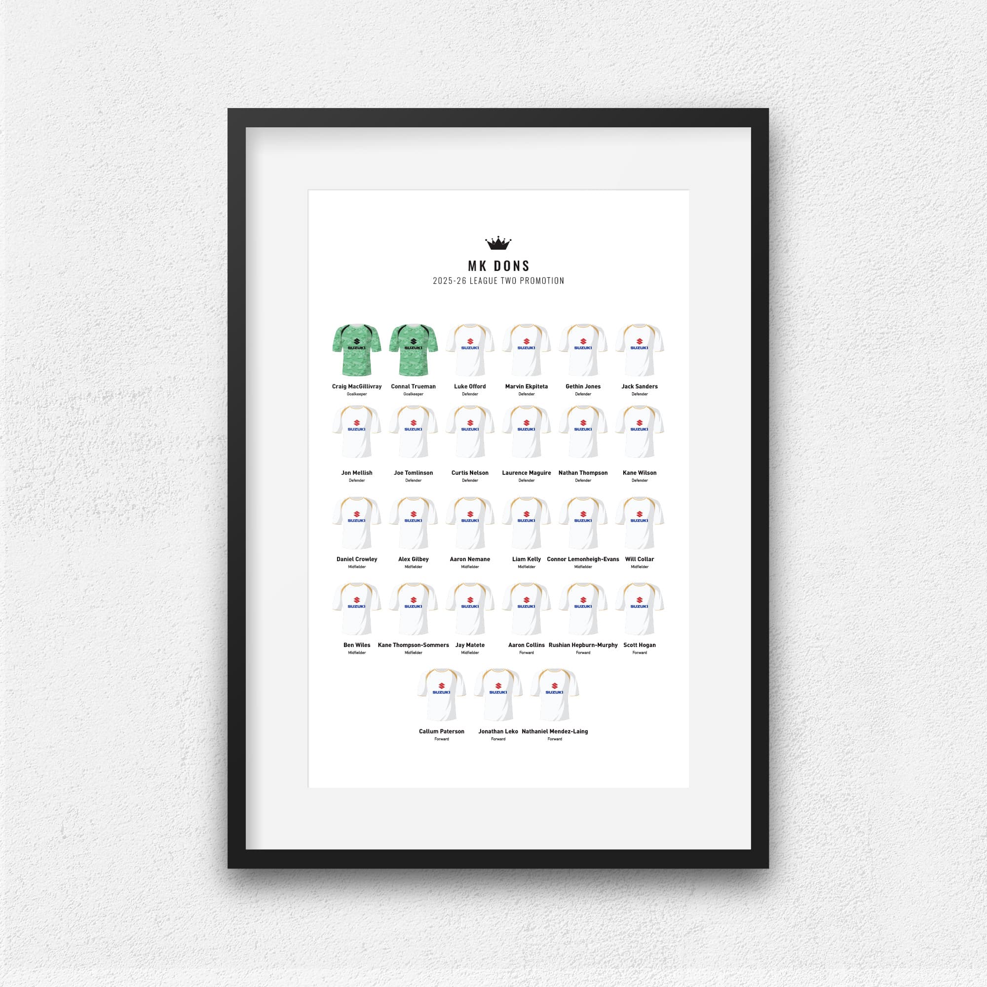 MK Dons 2026 League Two Promotion Football Team Print