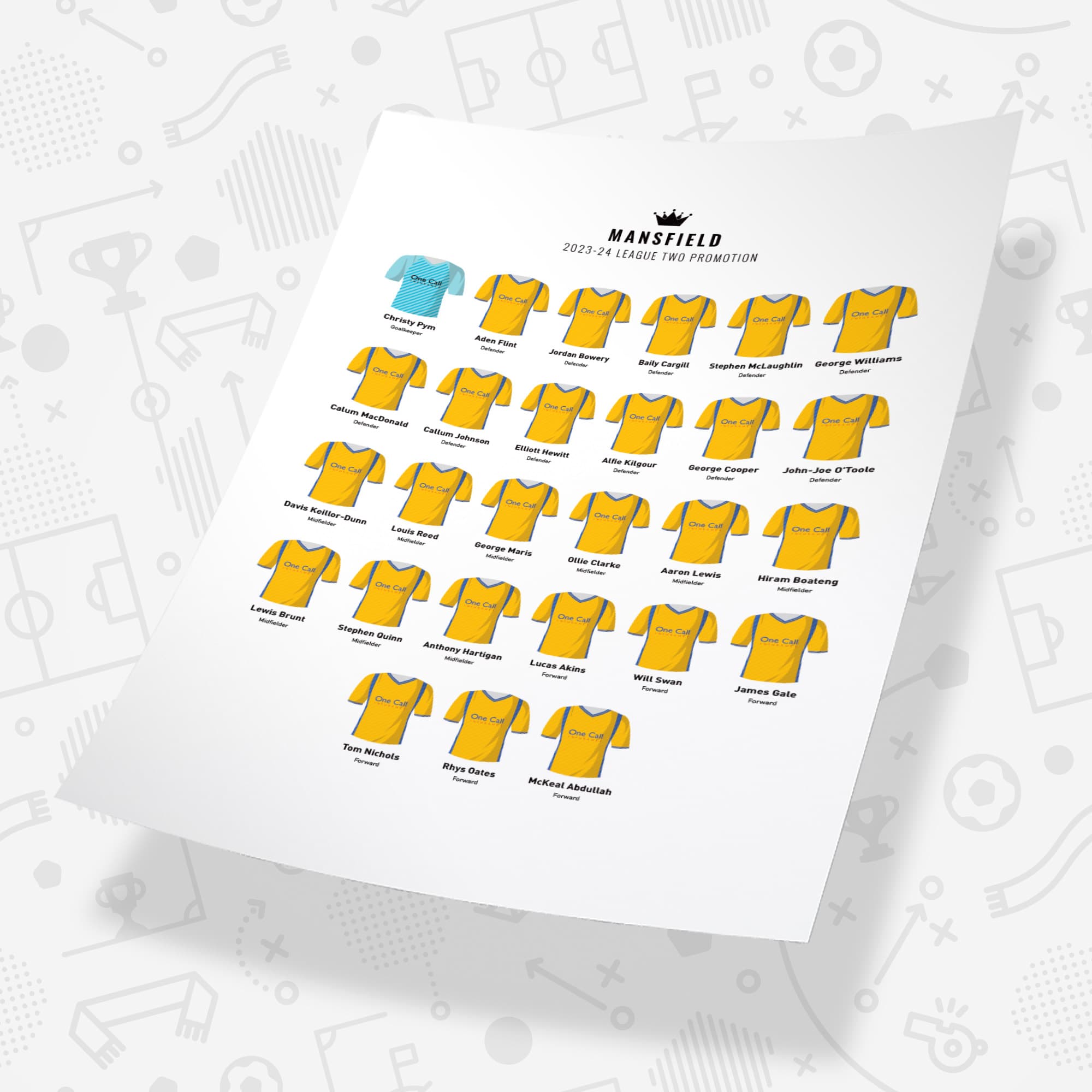 Mansfield 2024 League Two Promotion Football Team Print