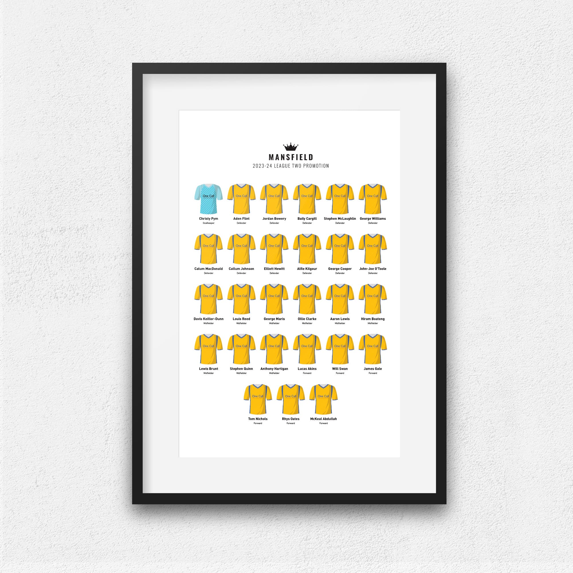 Mansfield 2024 League Two Promotion Football Team Print