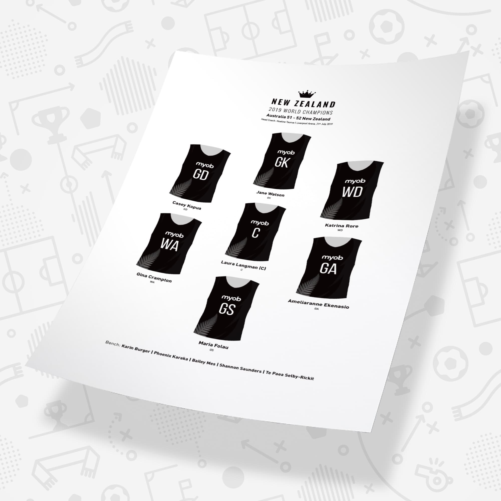 New Zealand Netball 2019 World Champions Winners Print