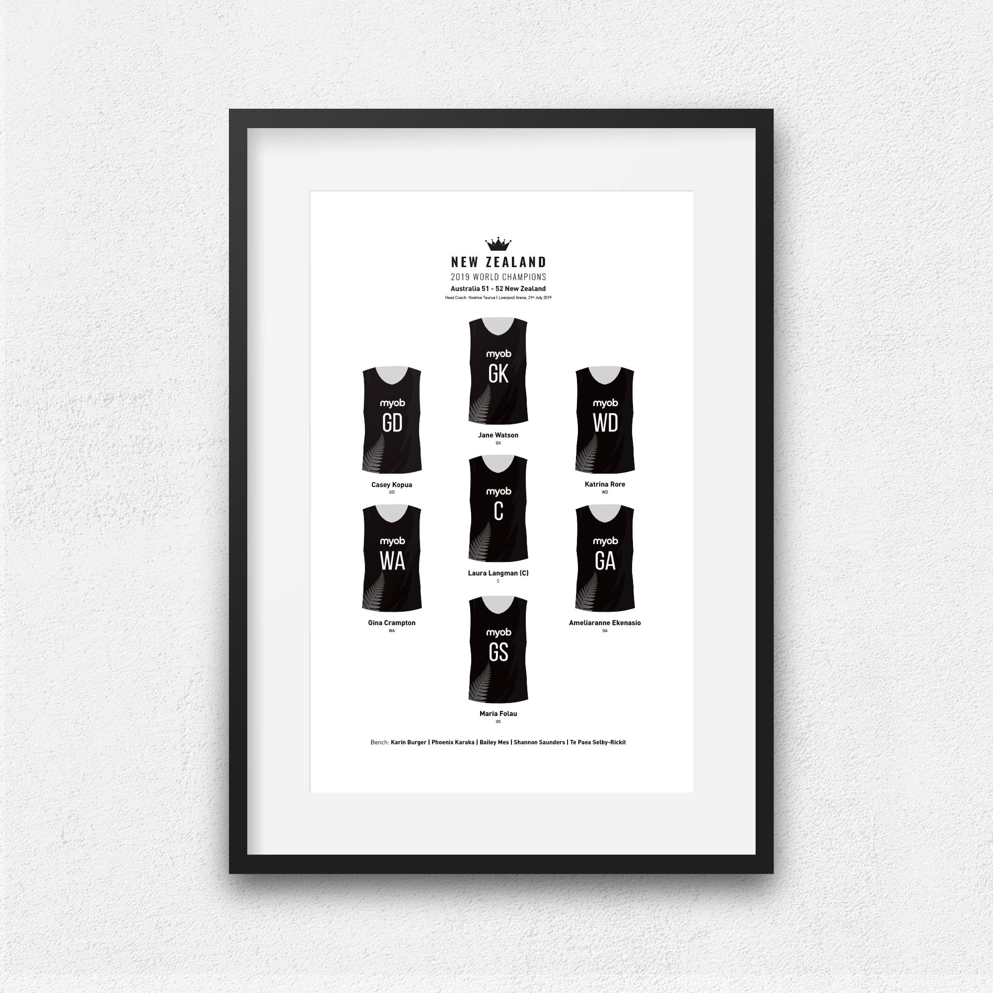 New Zealand Netball 2019 World Champions Winners Print