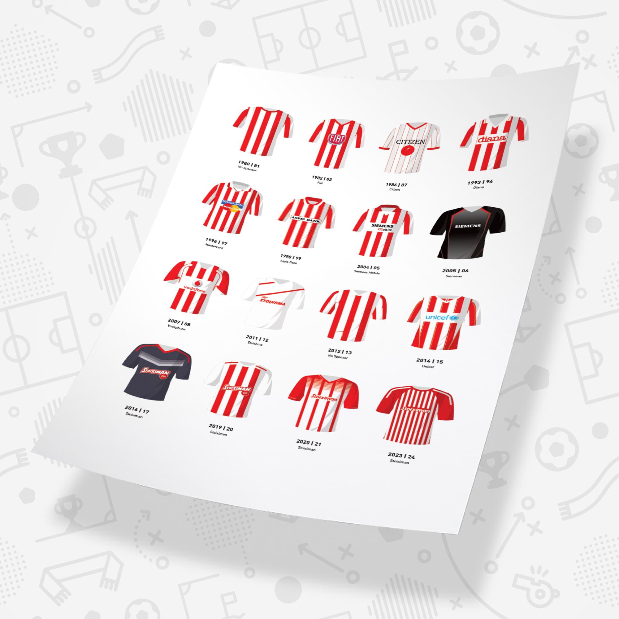 Olympiacos Classic Kits Football Team Print