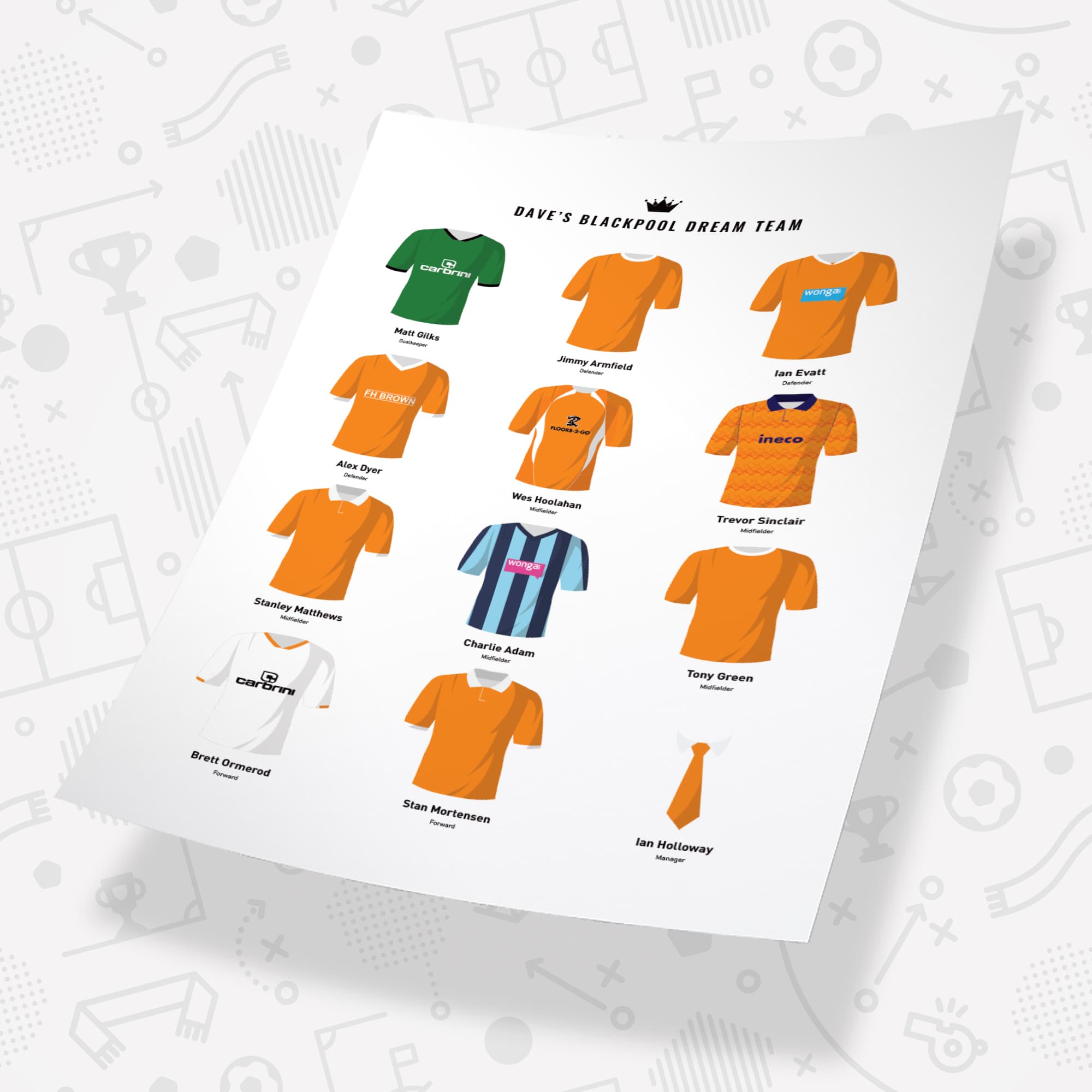 PERSONALISED Blackpool Dream Team Football Print Good Team On Paper
