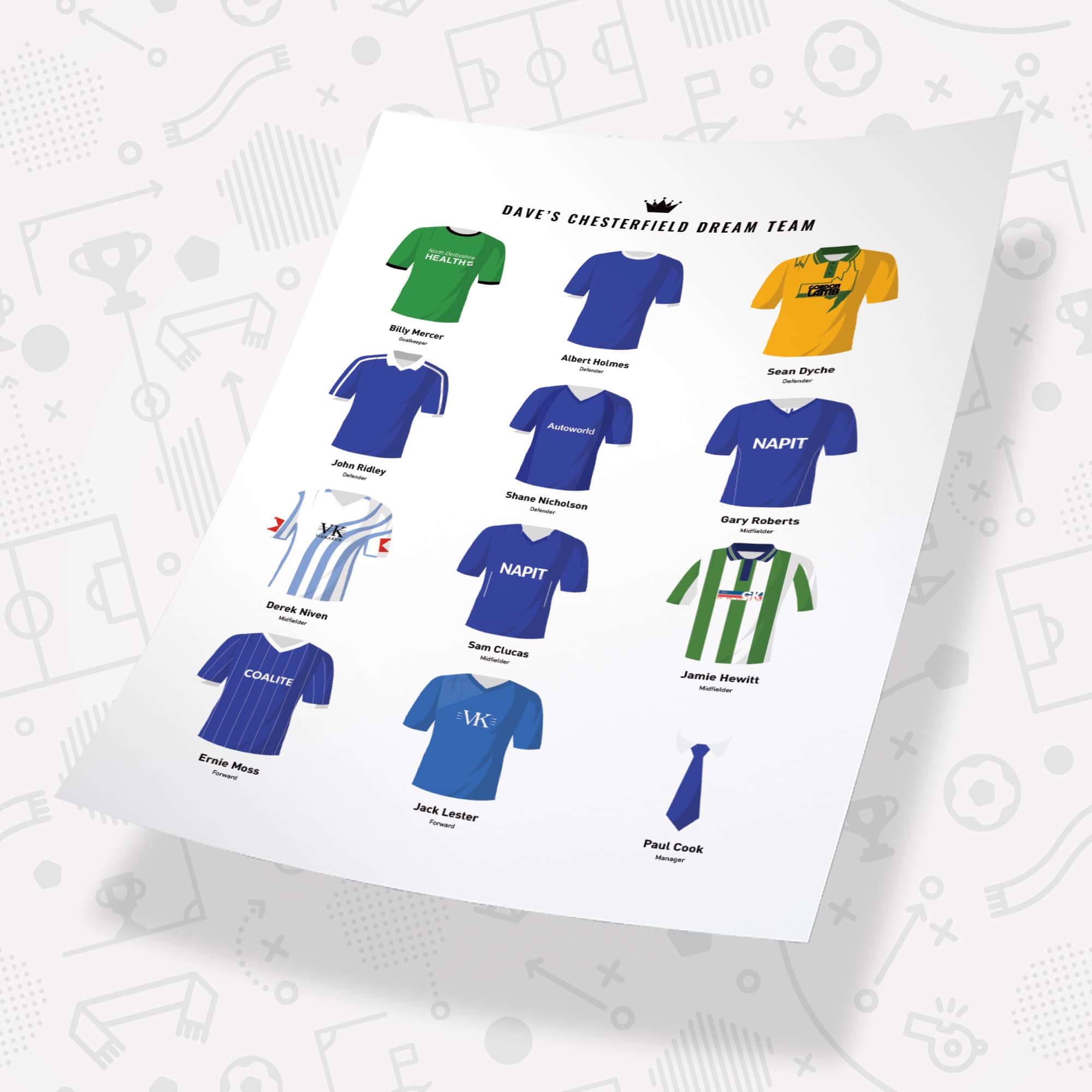 PERSONALISED Chesterfield Dream Team Football Print Good Team On Paper
