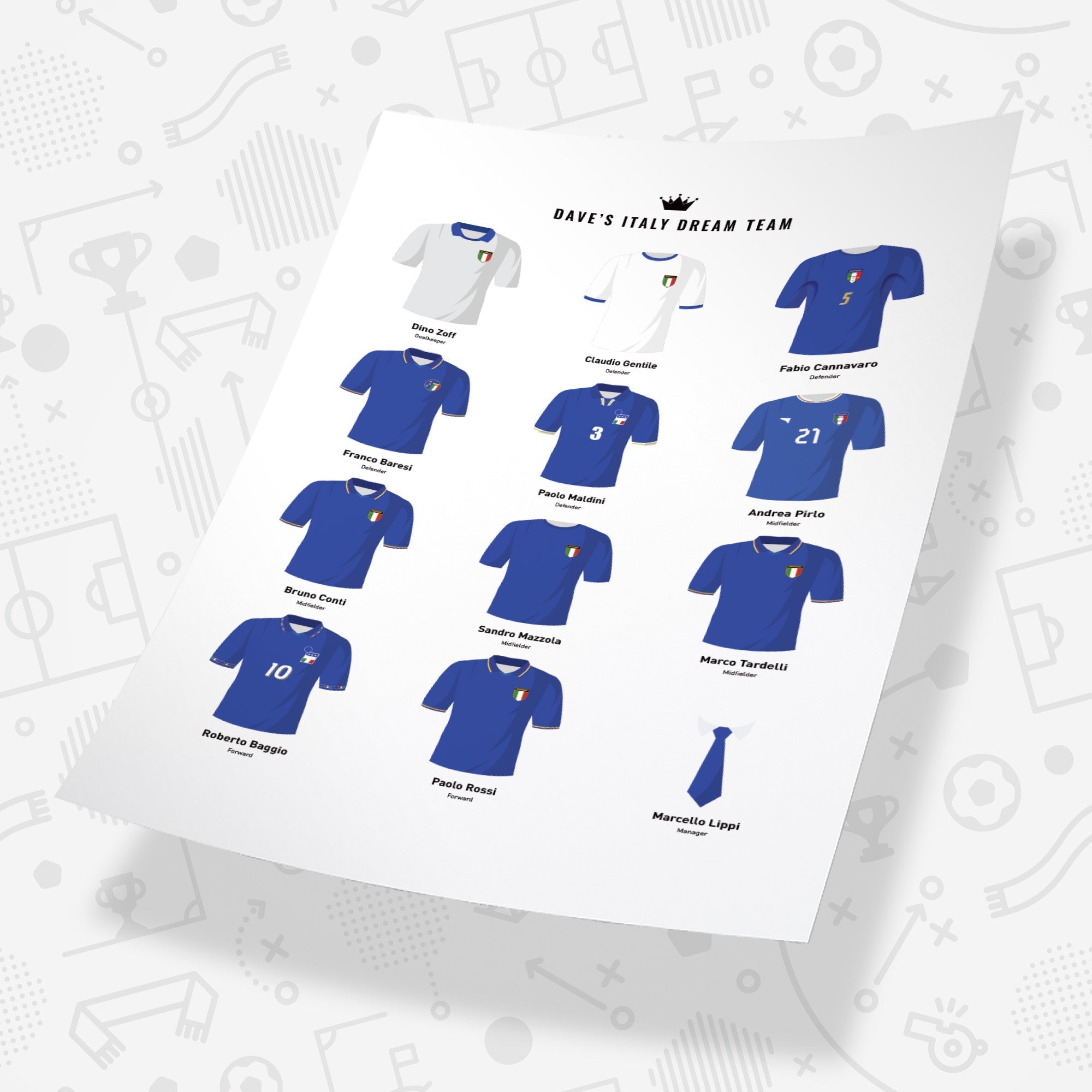 PERSONALISED Italy Dream Team Football Print Good Team On Paper