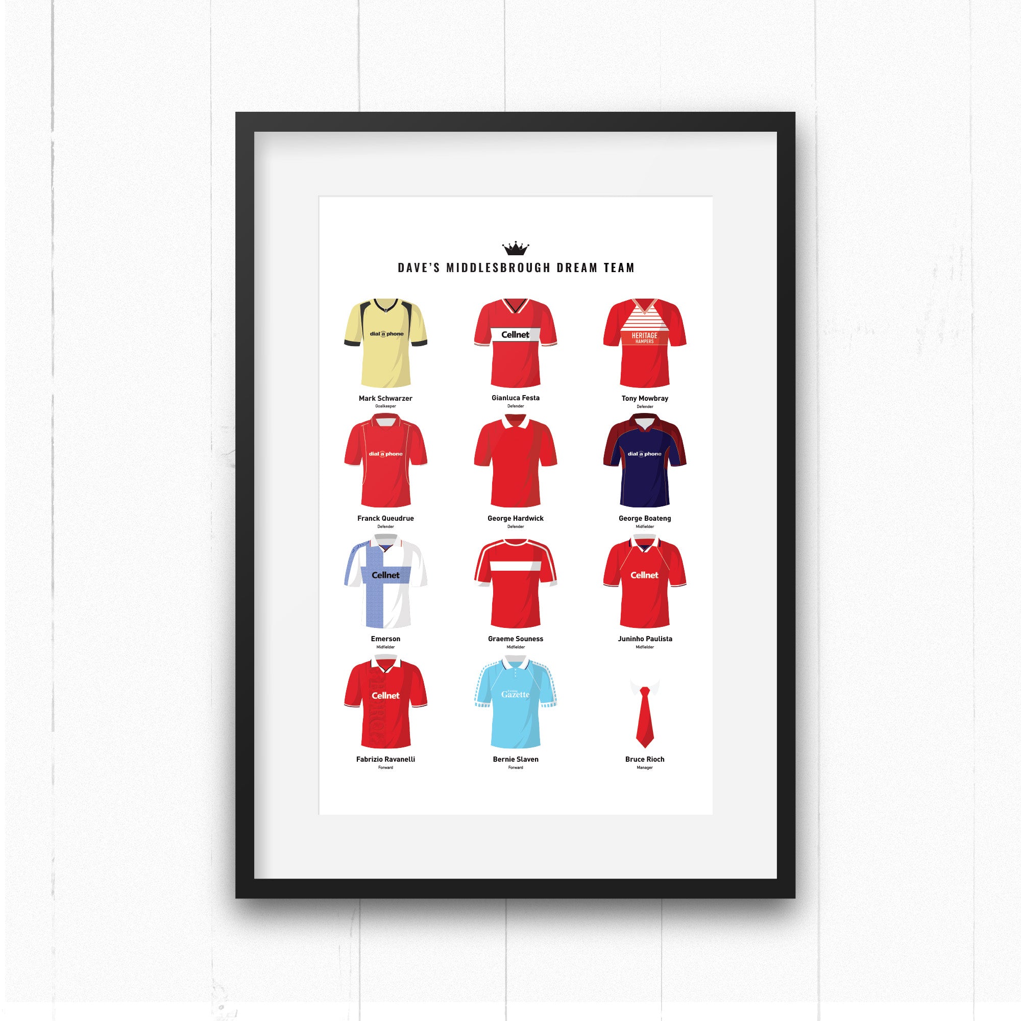 PERSONALISED Middlesbrough Dream Team Football Print Good Team On Paper