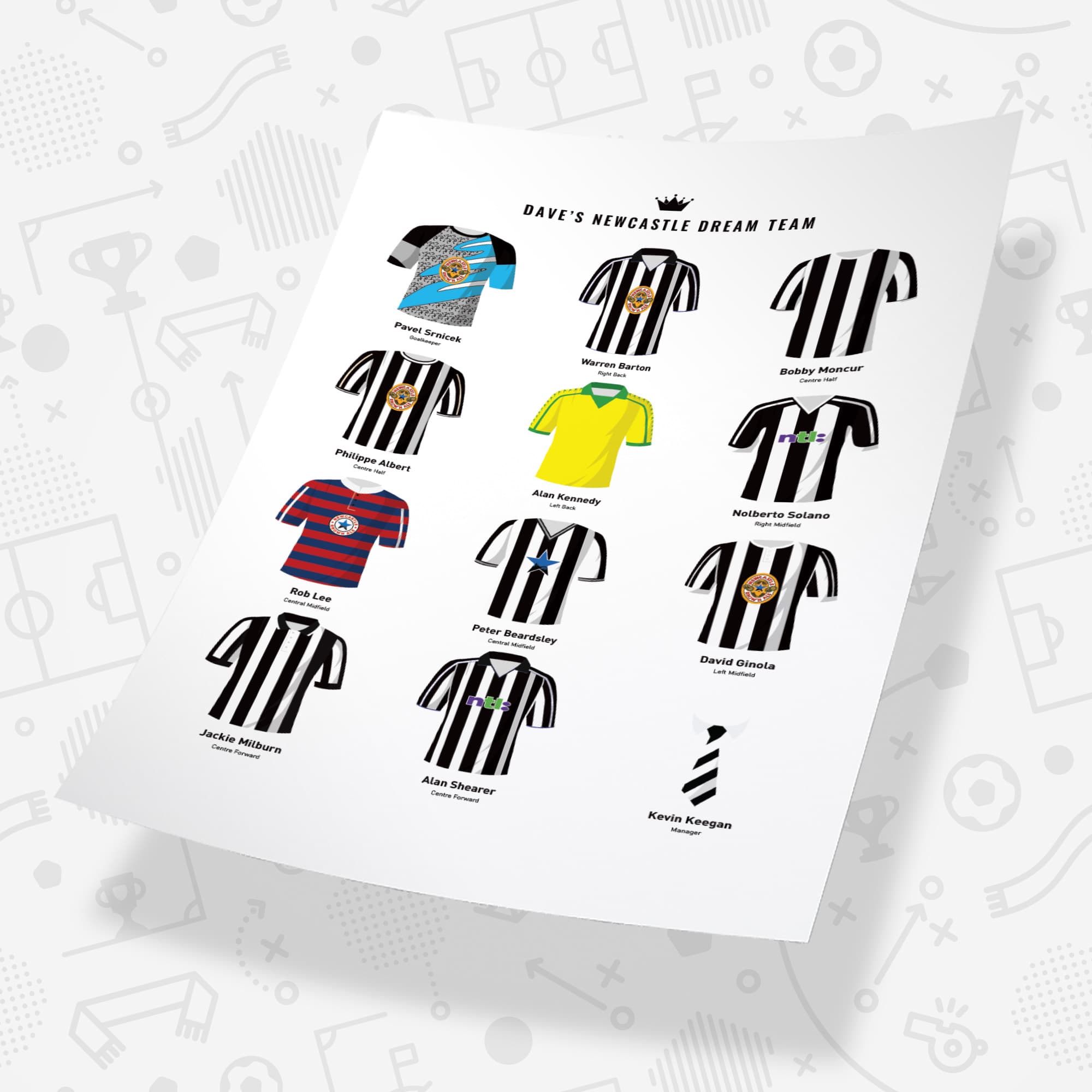 PERSONALISED Newcastle Dream Team Football Print Good Team On Paper