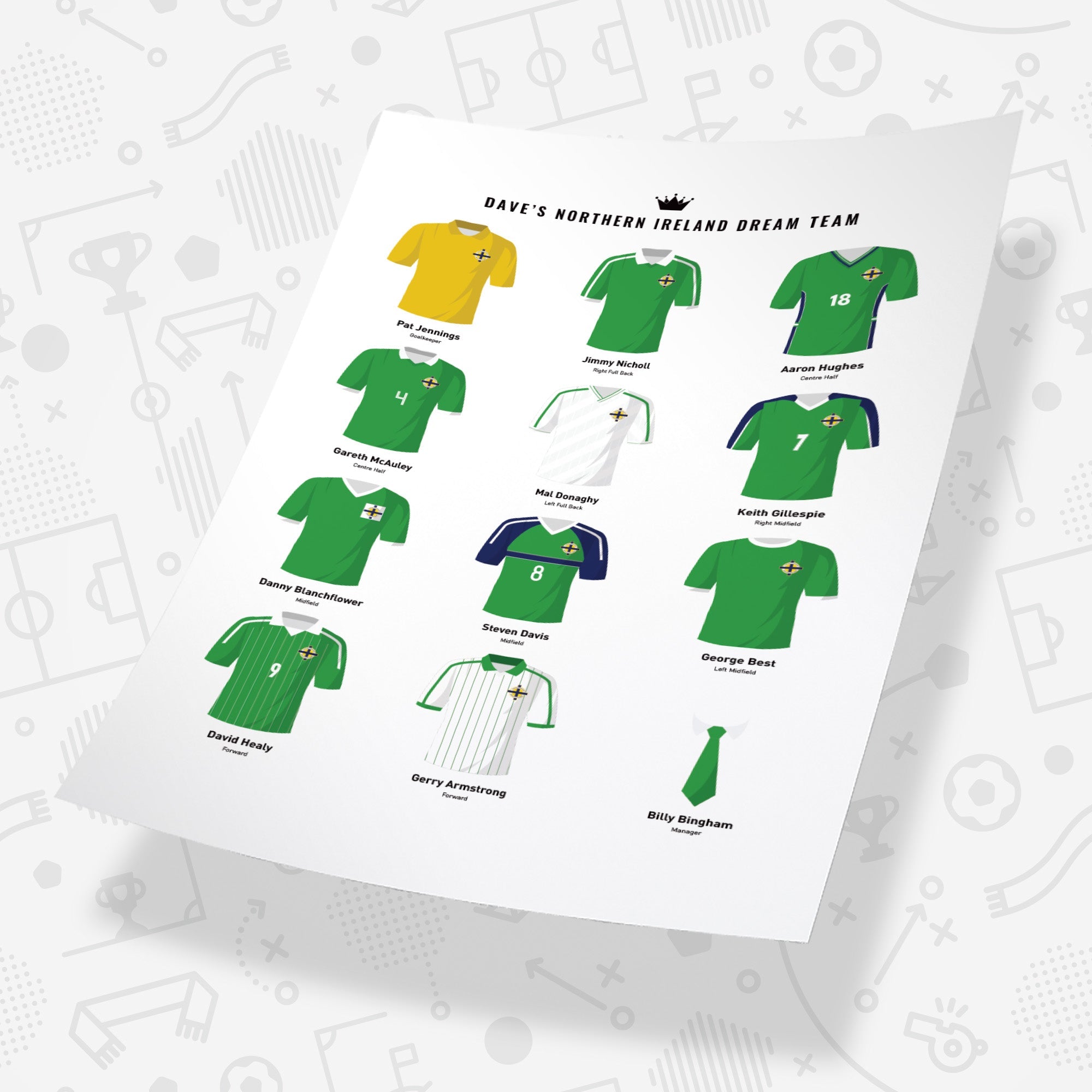 PERSONALISED Northern Ireland Dream Team Football Print Good Team On Paper