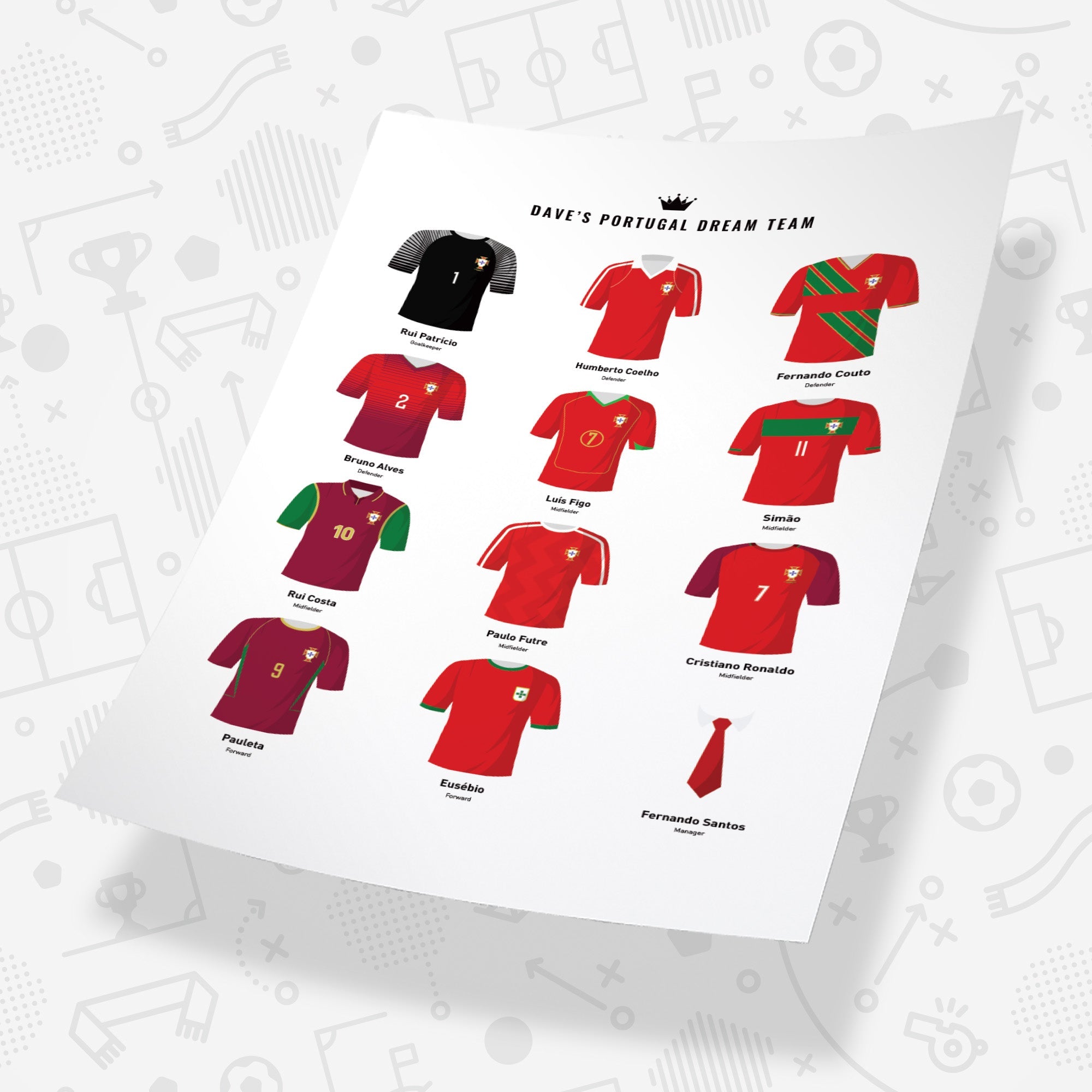 PERSONALISED Portugal Dream Team Football Print Good Team On Paper