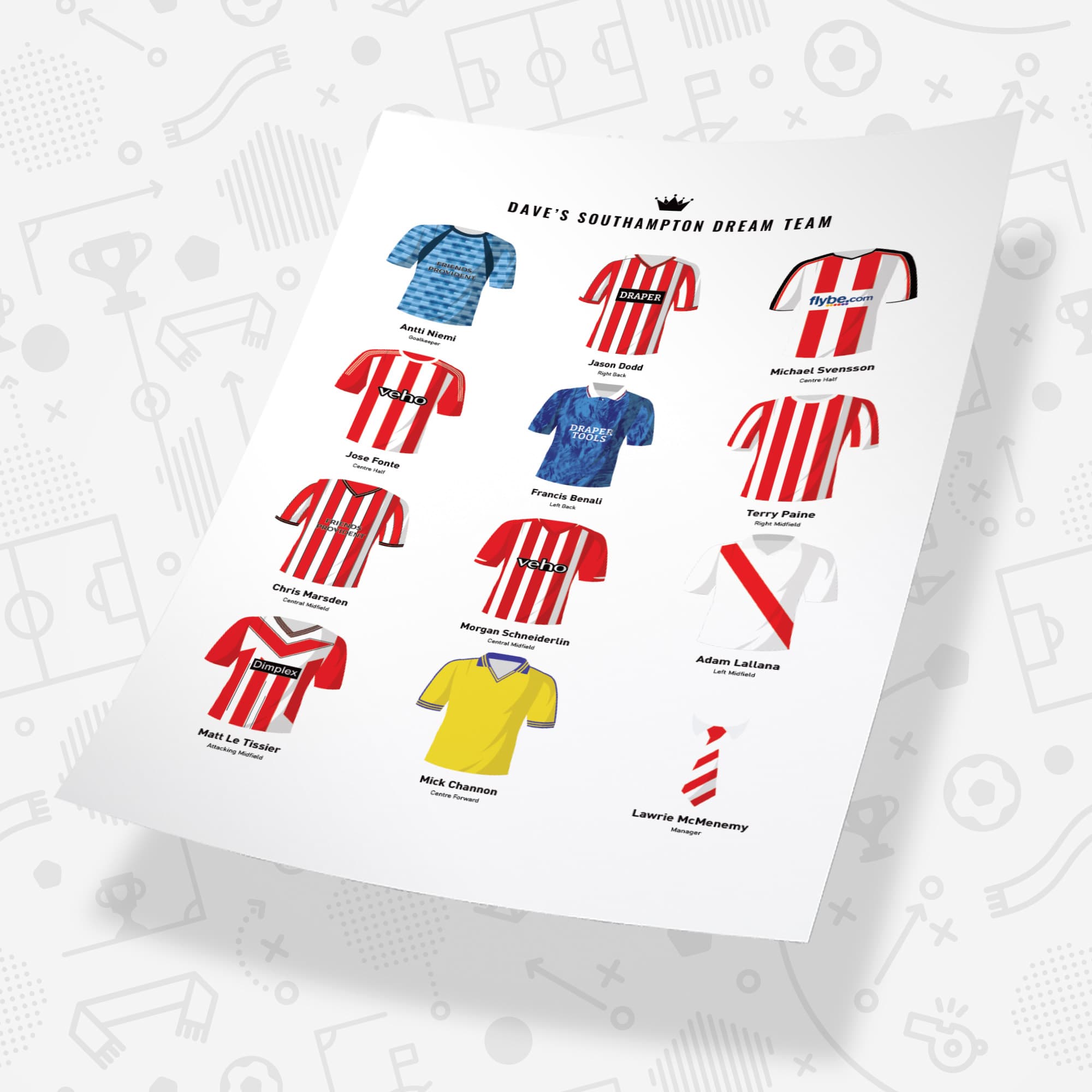 PERSONALISED Southampton Dream Team Football Print Good Team On Paper