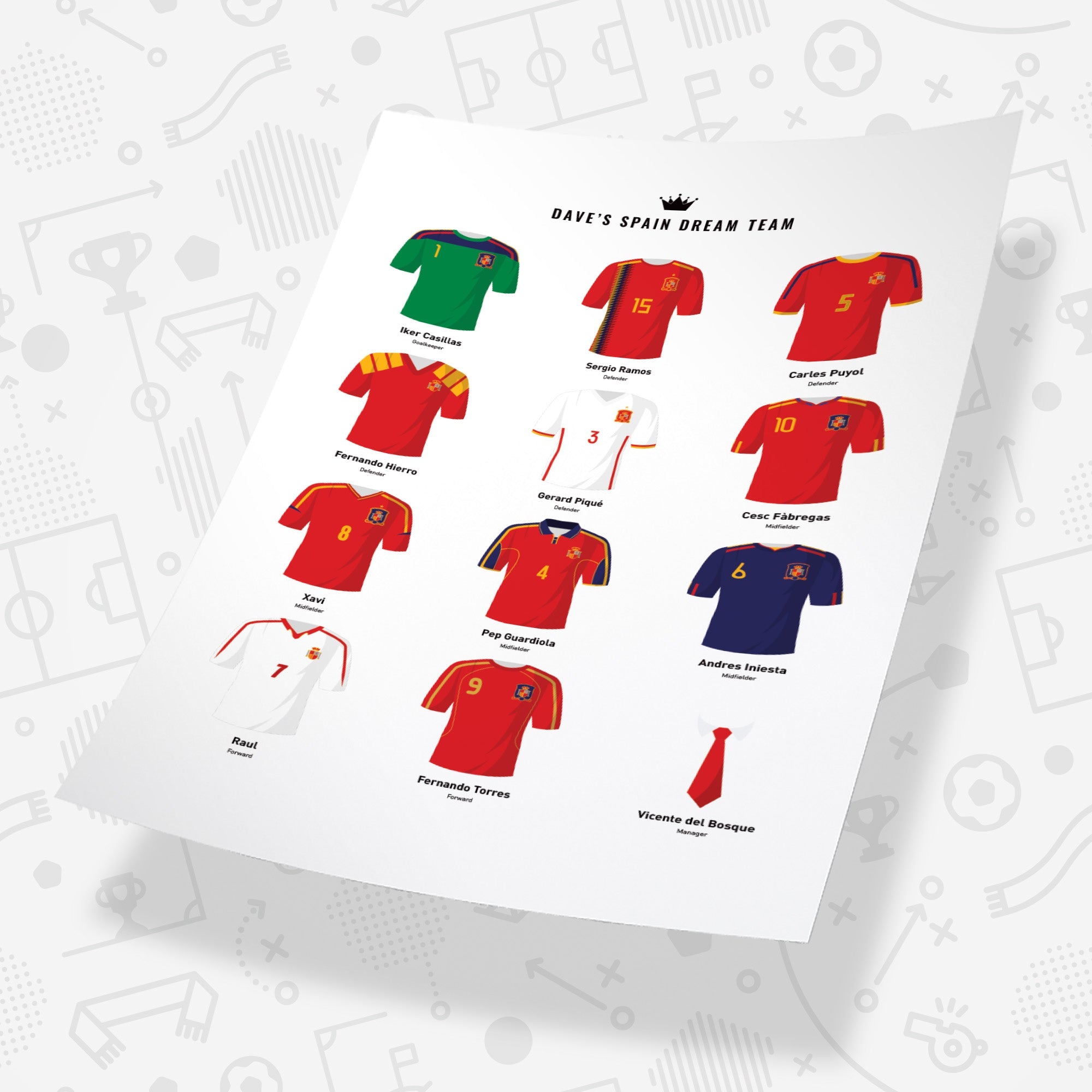 PERSONALISED Spain Dream Team Football Print Good Team On Paper