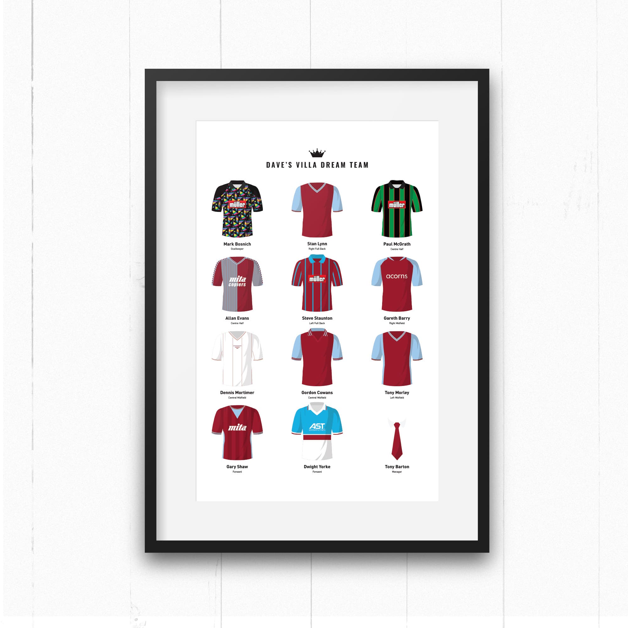PERSONALISED Villa Dream Team Football Print Good Team On Paper