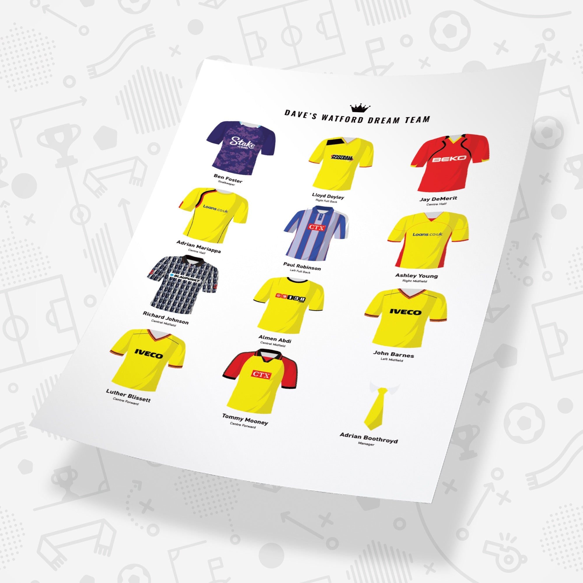 PERSONALISED Watford Dream Team Football Print Good Team On Paper