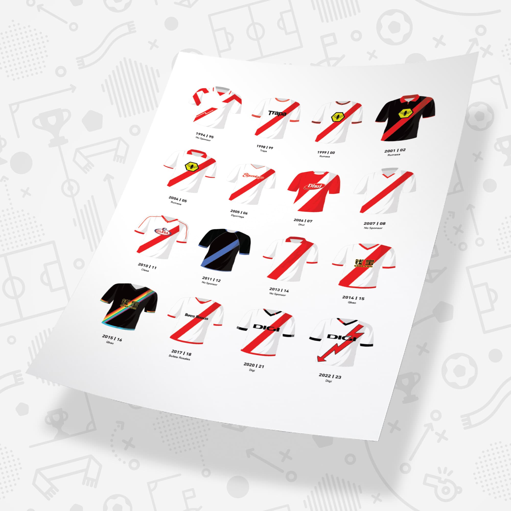 Rayo Vallecano Classic Kits Football Team Print Good Team On Paper