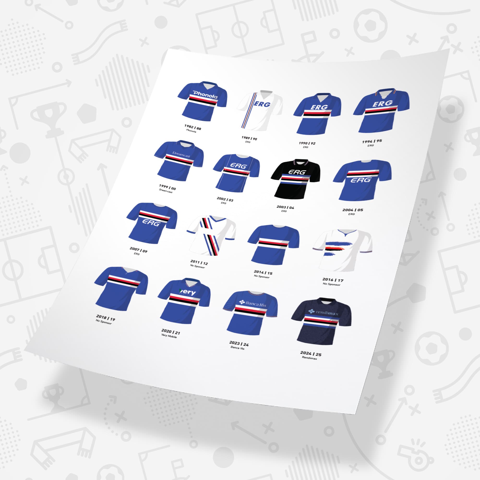 Sampdoria Classic Kits Football Team Print