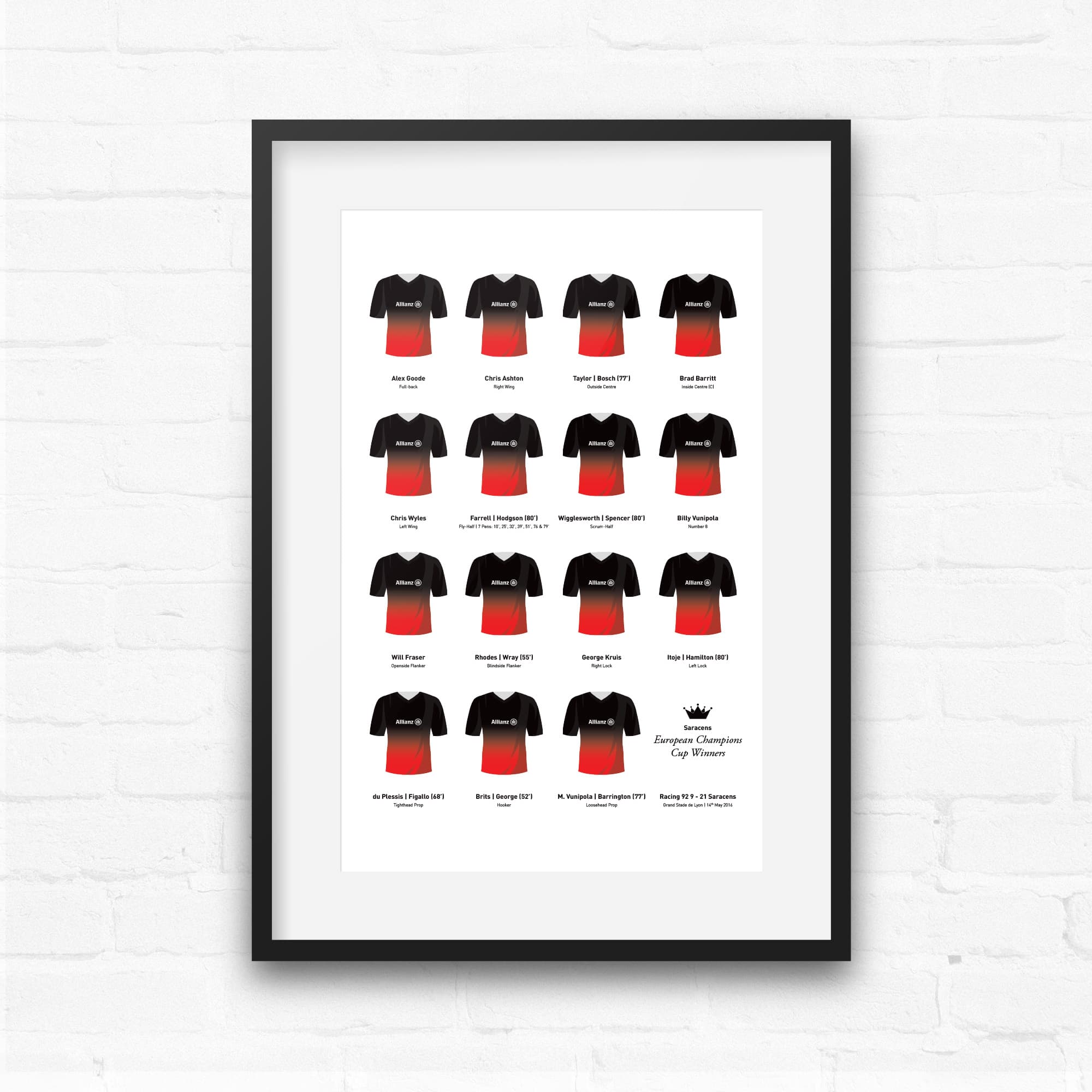 Saracens Rugby Union 2016 European Champions Cup Winners Team Print