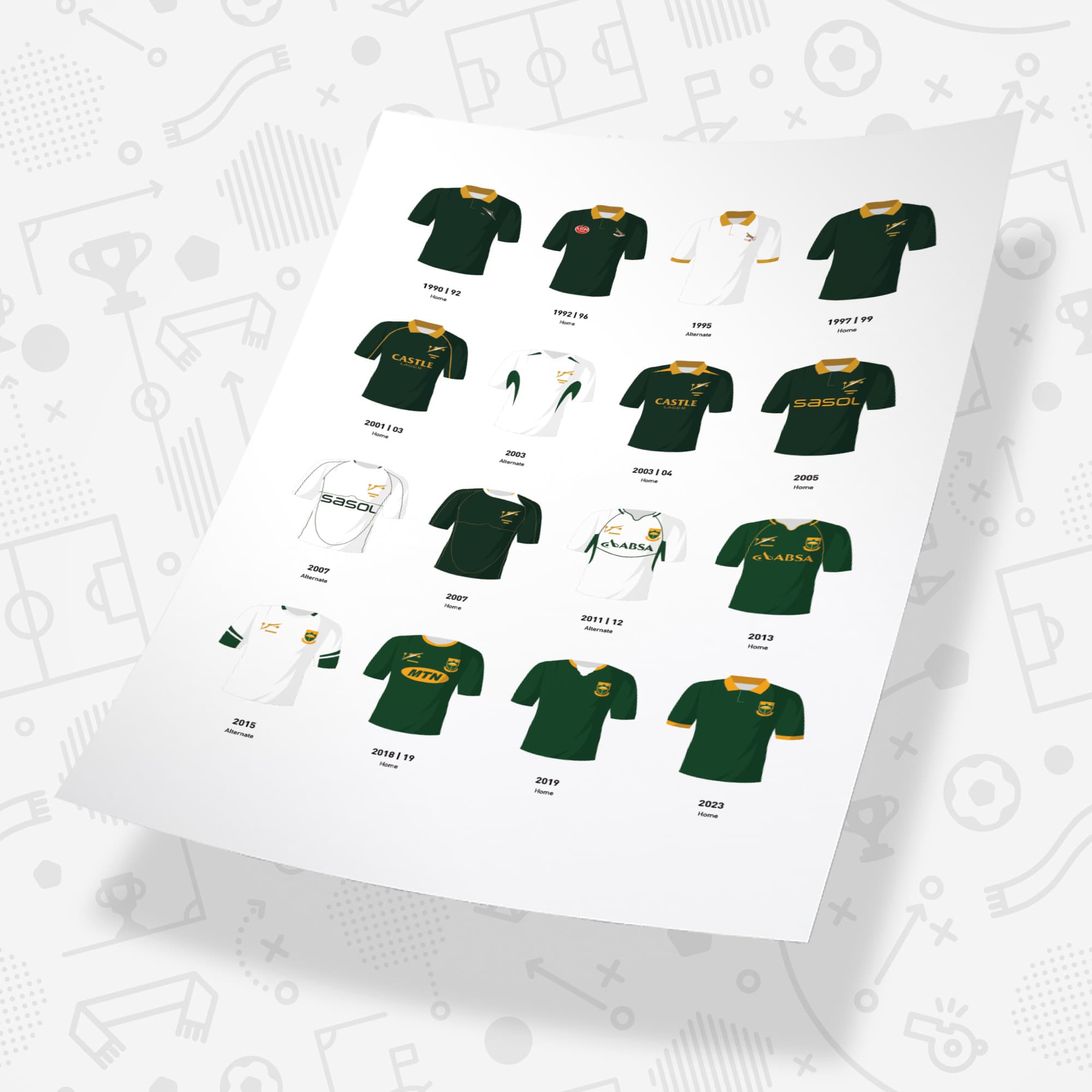 South Africa Classic Kits Rugby Union Team Print