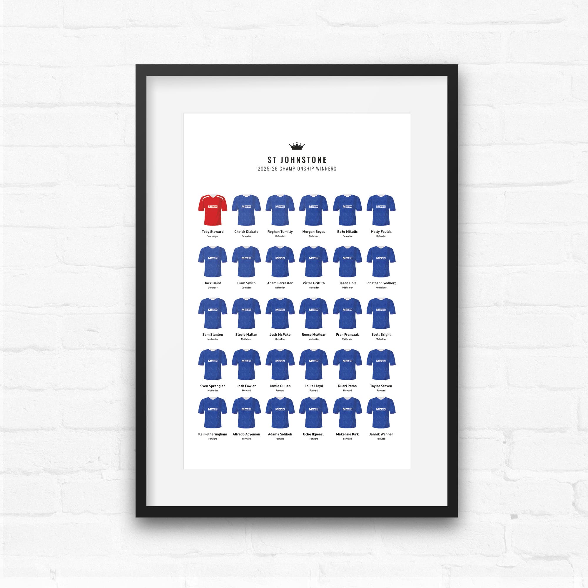 St Johnstone 2026 Scottish Championship Winners Football Team Print