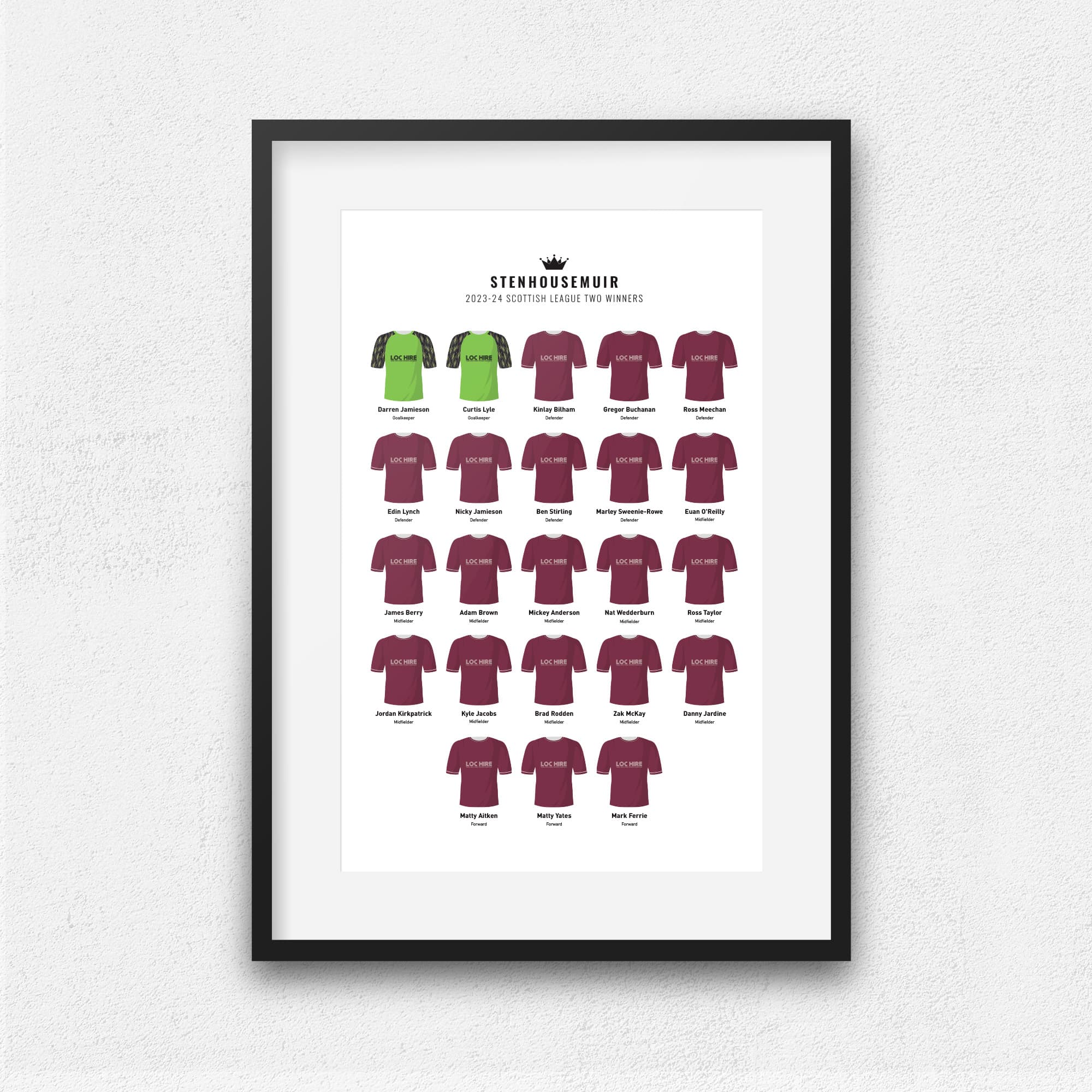 Stenhousemuir 2024 Scottish League Two Winners Football Team Print