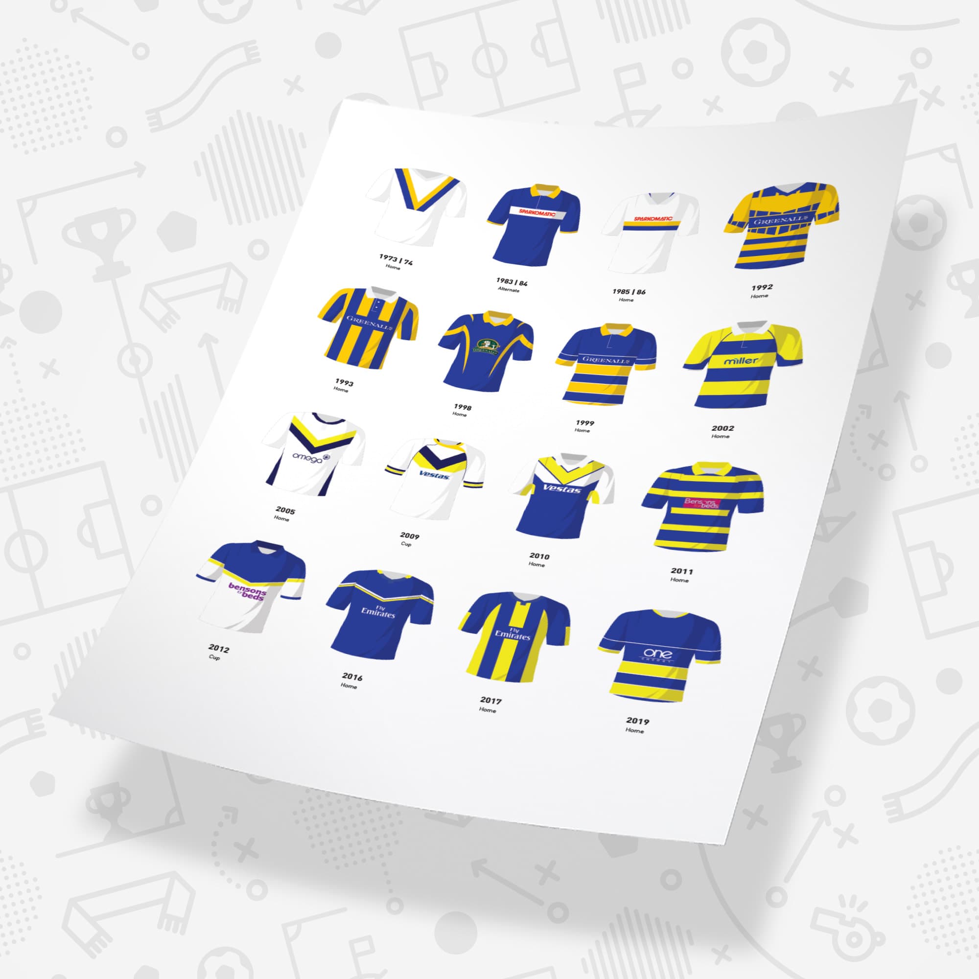 Warrington Classic Kits Rugby League Team Print