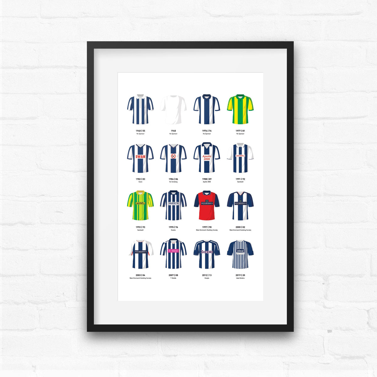 West Brom Classic Kits Football Team Print Gift