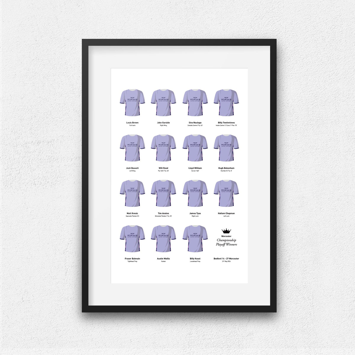 Worcester Rugby Union 2026 Championship Playoff Winners Team Print