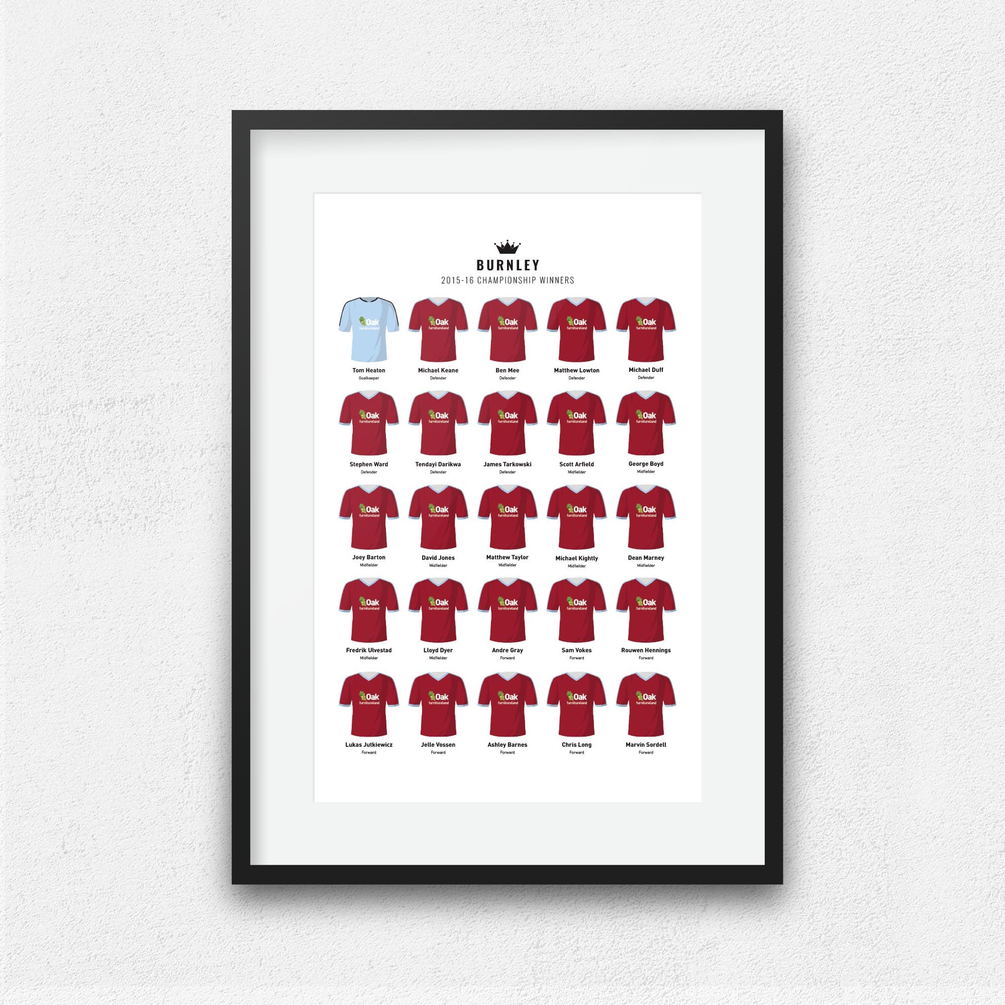 Burnley 2016 Championship Winners Football Team Print Good Team On Paper